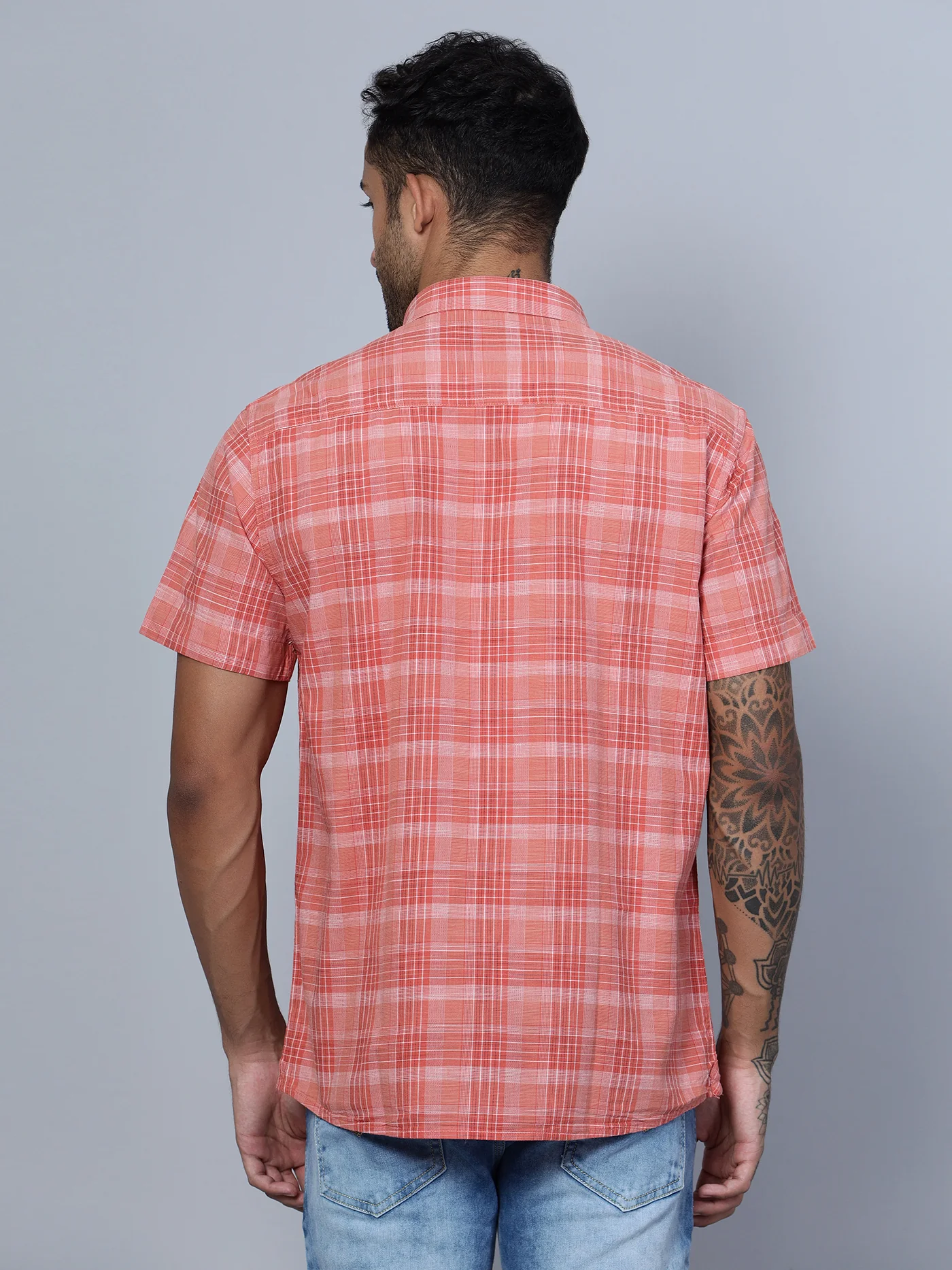 Casual Shirt for Men | Breathable & Soft with Color Fastness Regular Fit Spread Collar Neck Cotton Fabric Checkered Pattern - Image 4