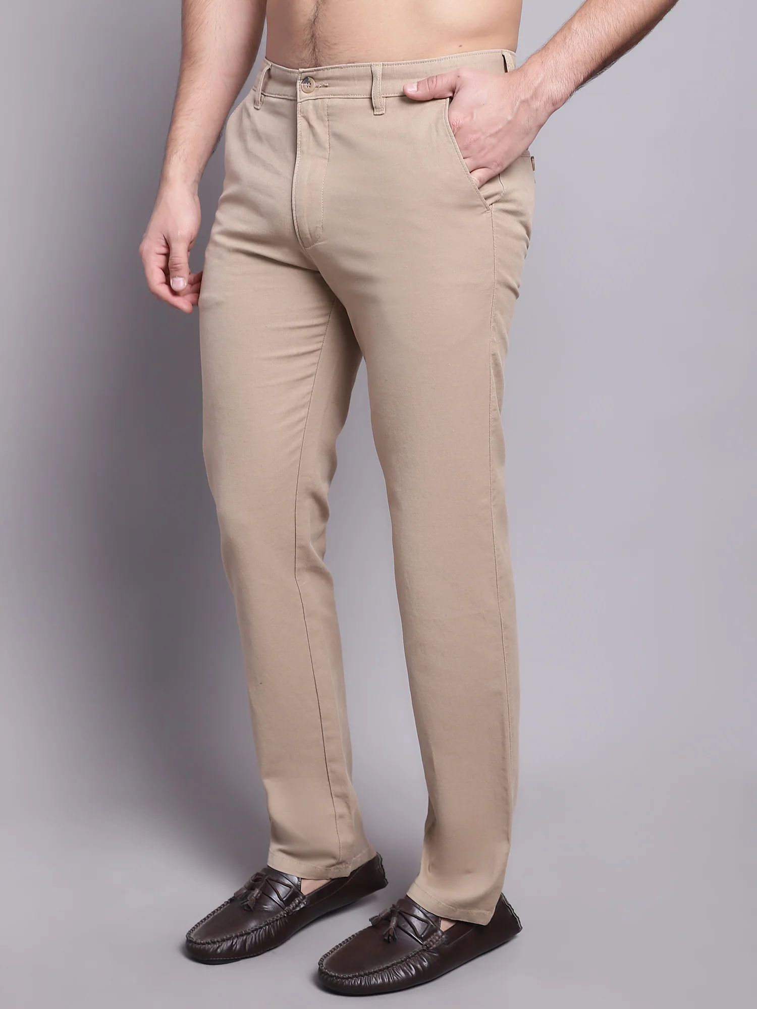 Men's Casual Flat front Khaki  Trousers - Image 3