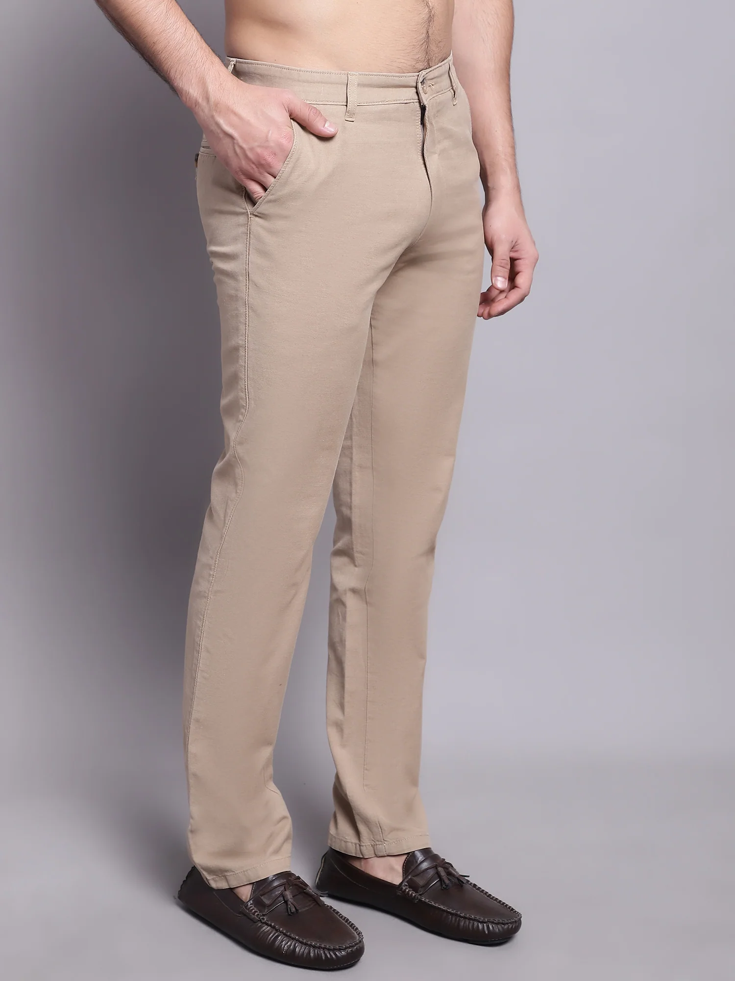 Men's Casual Flat front Khaki  Trousers - Image 4