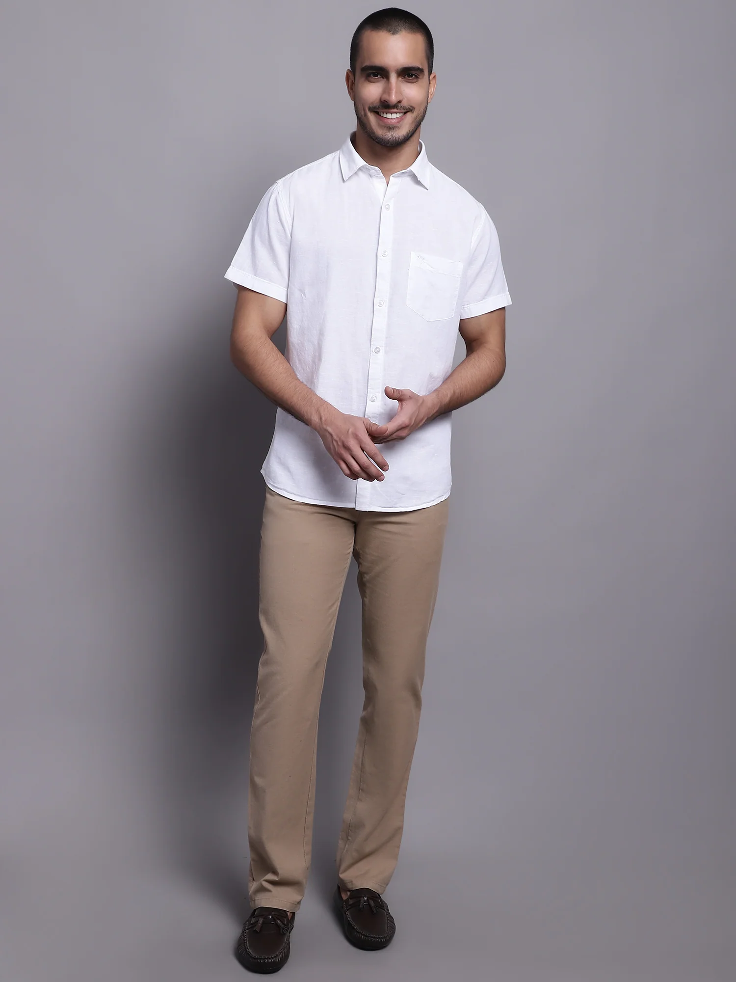 Men's Casual Flat front Khaki  Trousers - Image 5