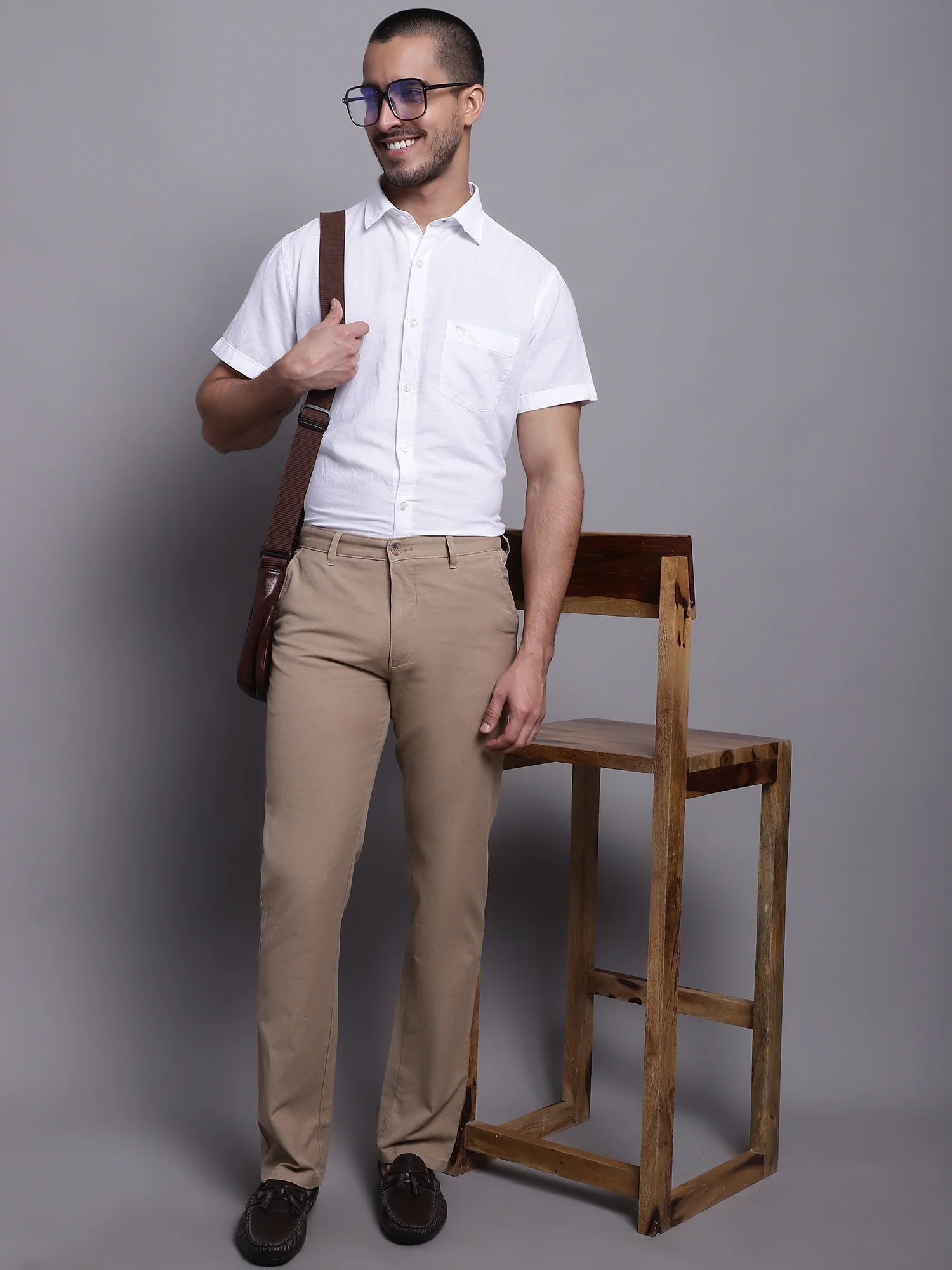 Men's Casual Flat front Khaki  Trousers - Image 6