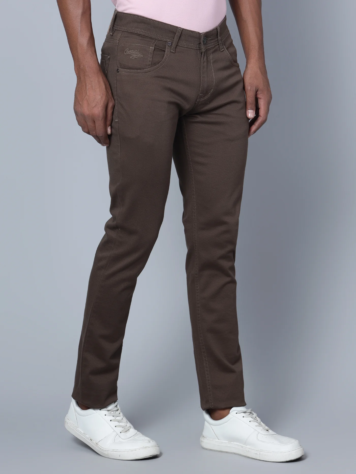 Men's Casual Flat front Brown  Trousers - Image 2