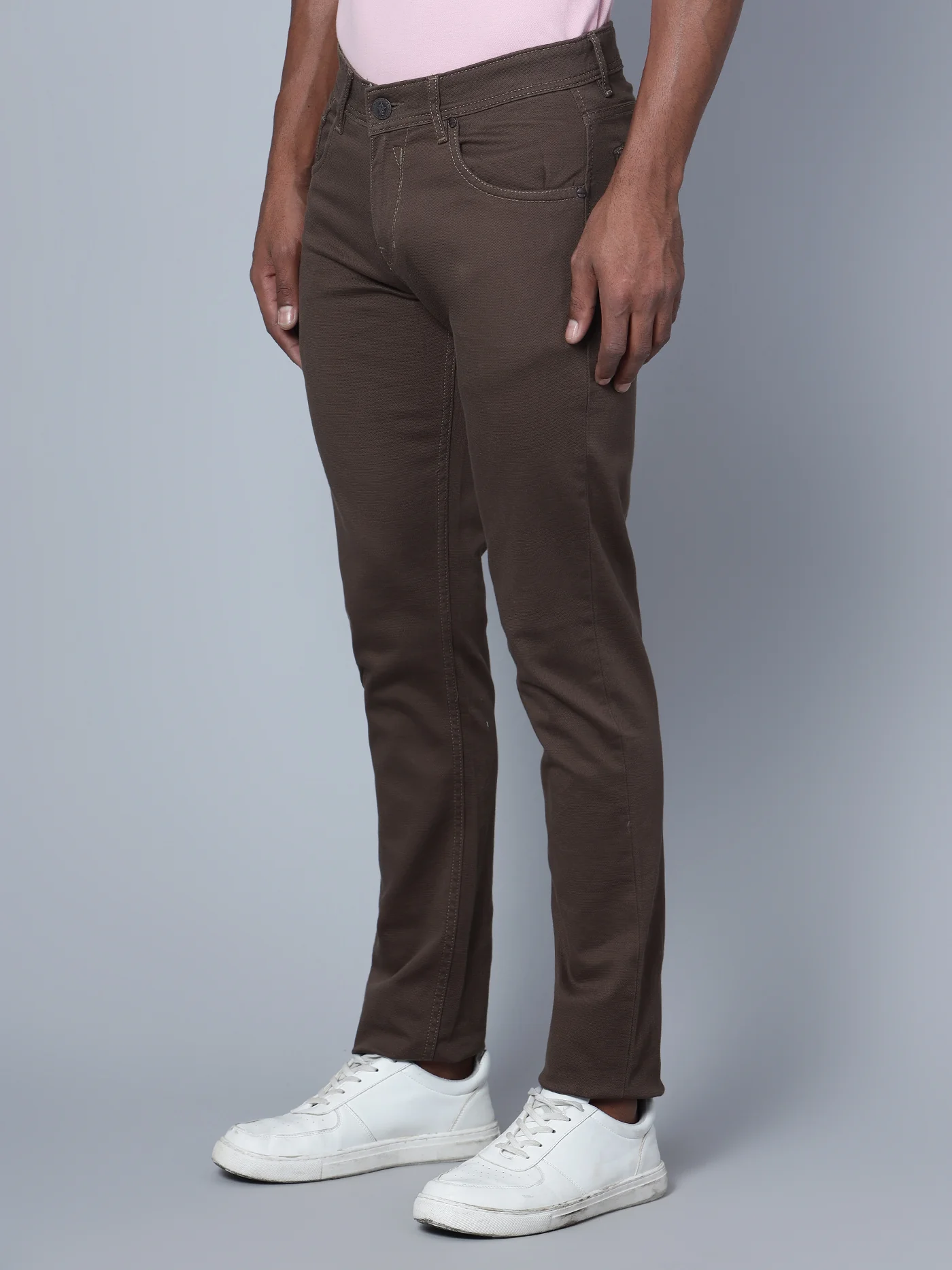 Men's Casual Flat front Brown  Trousers - Image 3