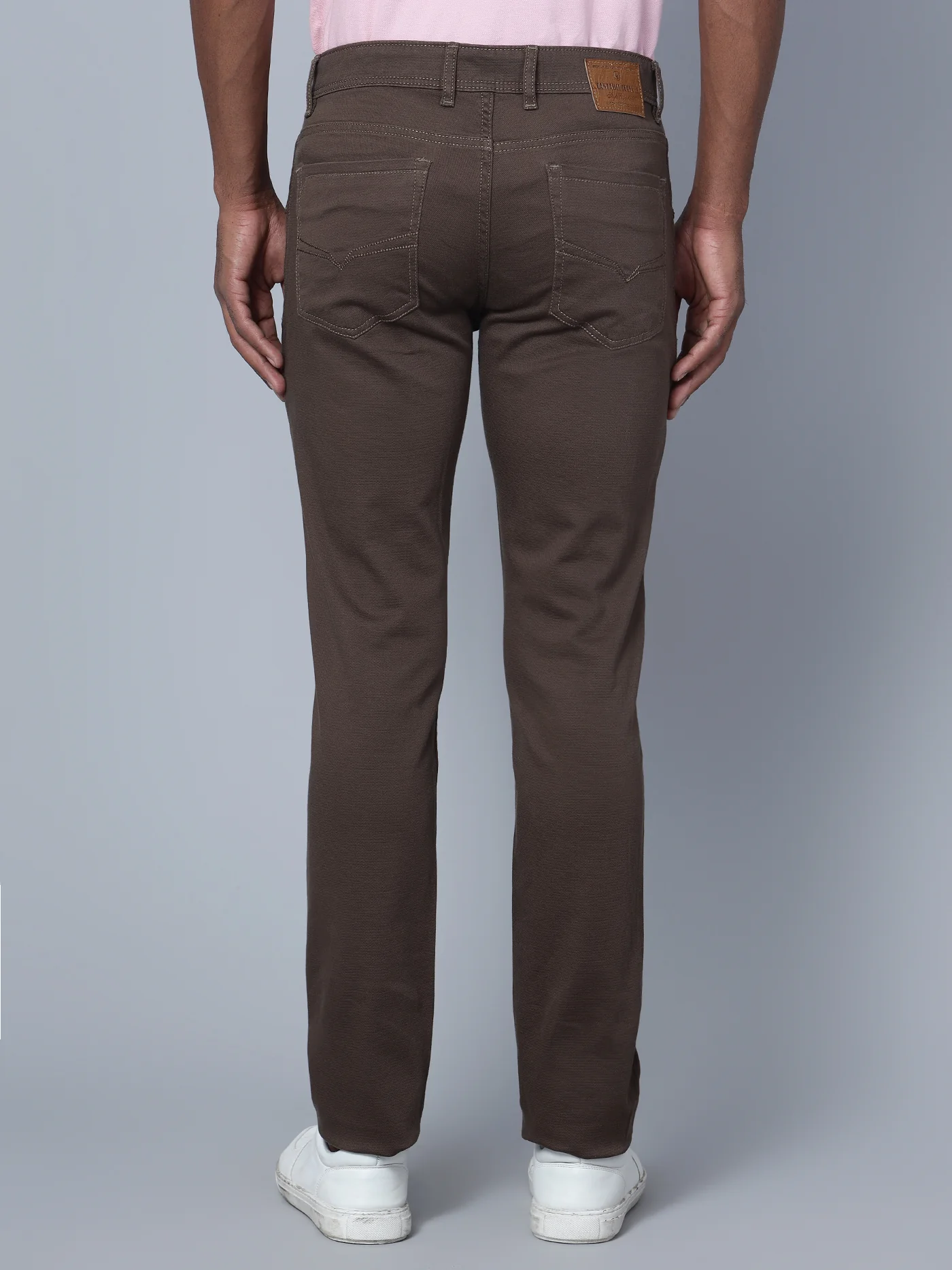 Men's Casual Flat front Brown  Trousers - Image 4