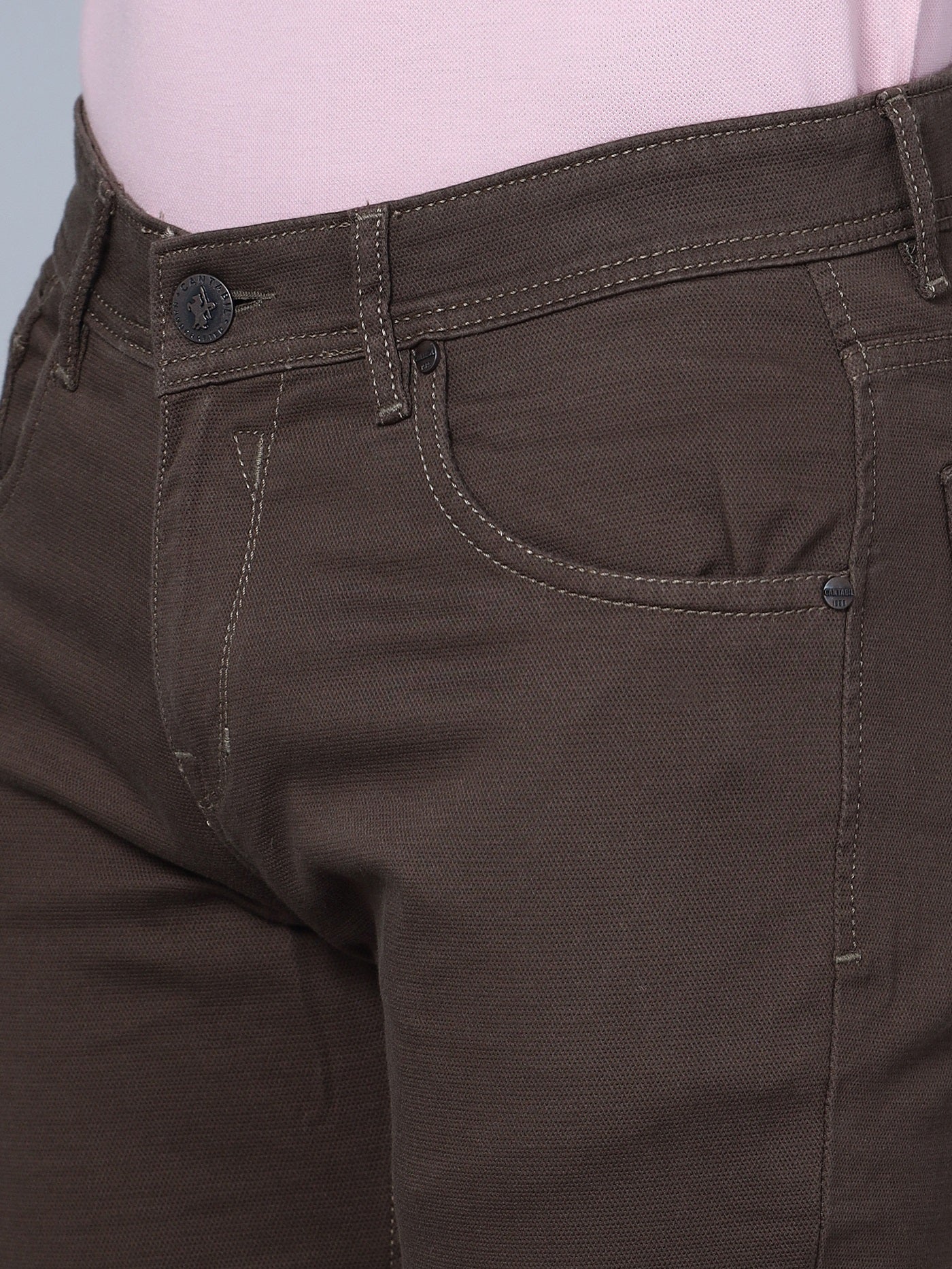 Men's Casual Flat front Brown  Trousers - Image 5