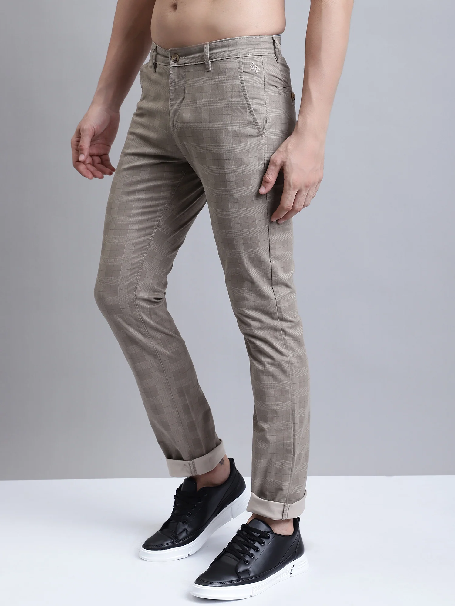Men's Casual Flat front Brown Printed Trousers - Image 2