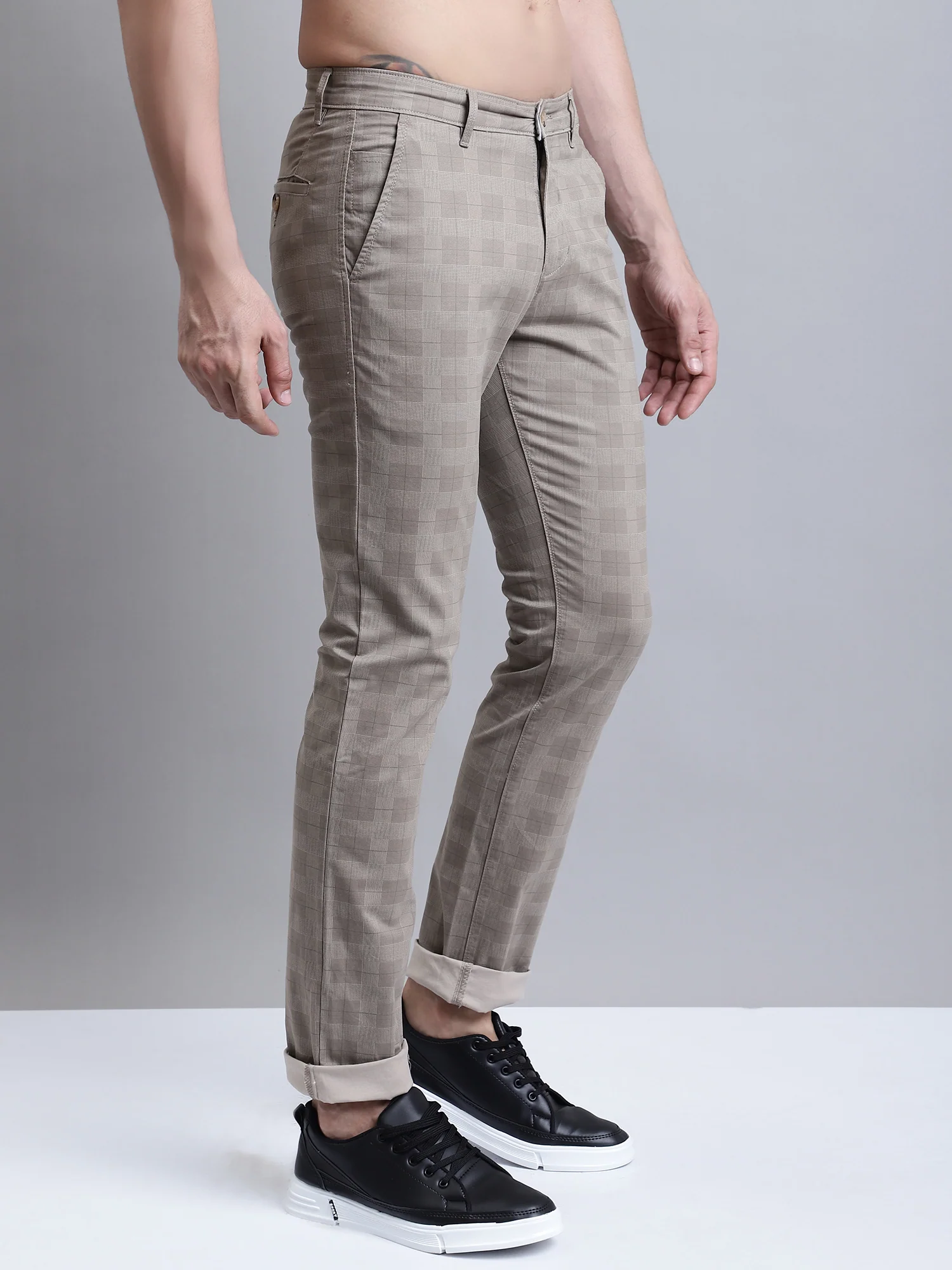 Men's Casual Flat front Brown Printed Trousers - Image 3