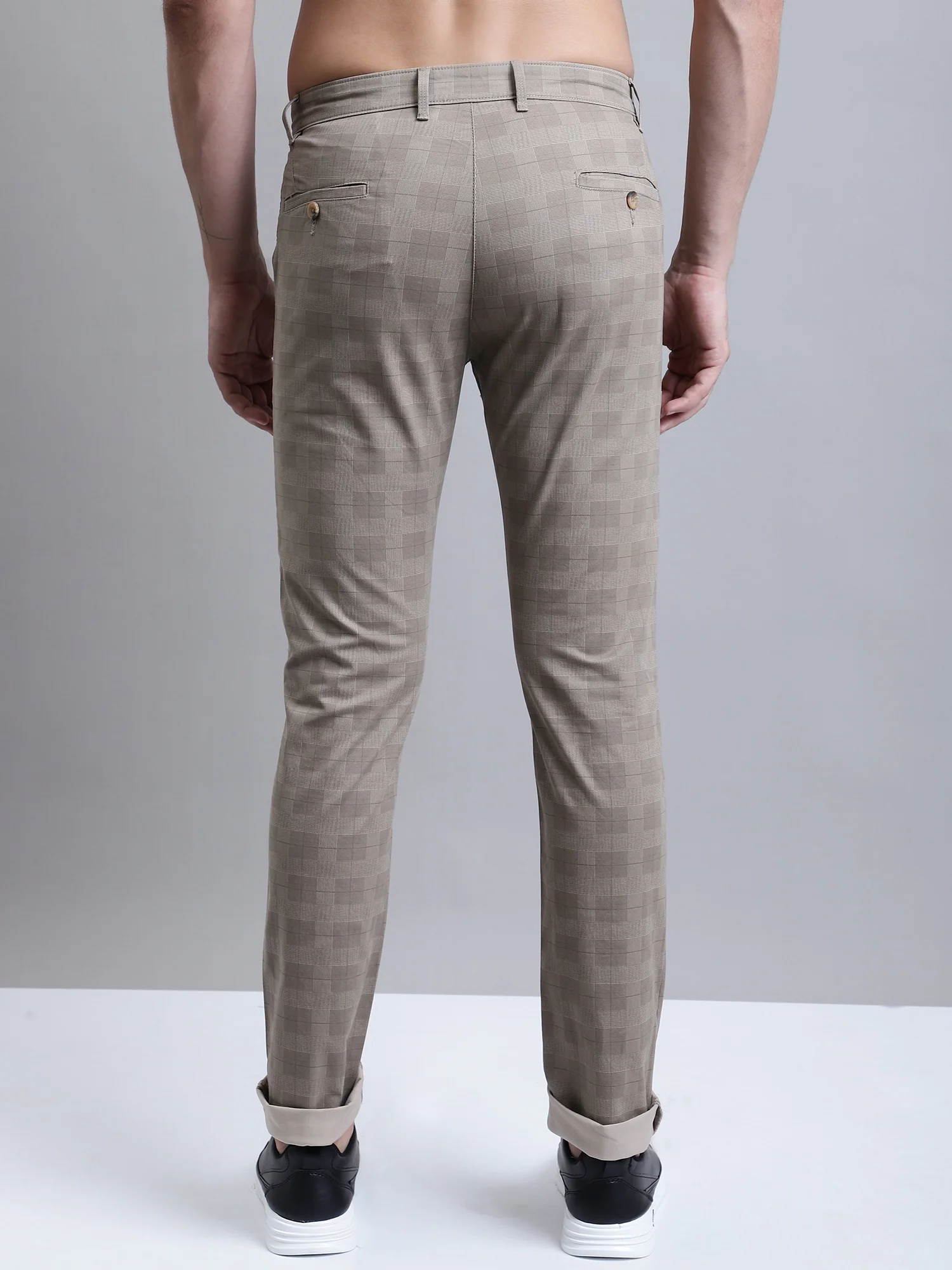 Men's Casual Flat front Brown Printed Trousers - Image 4