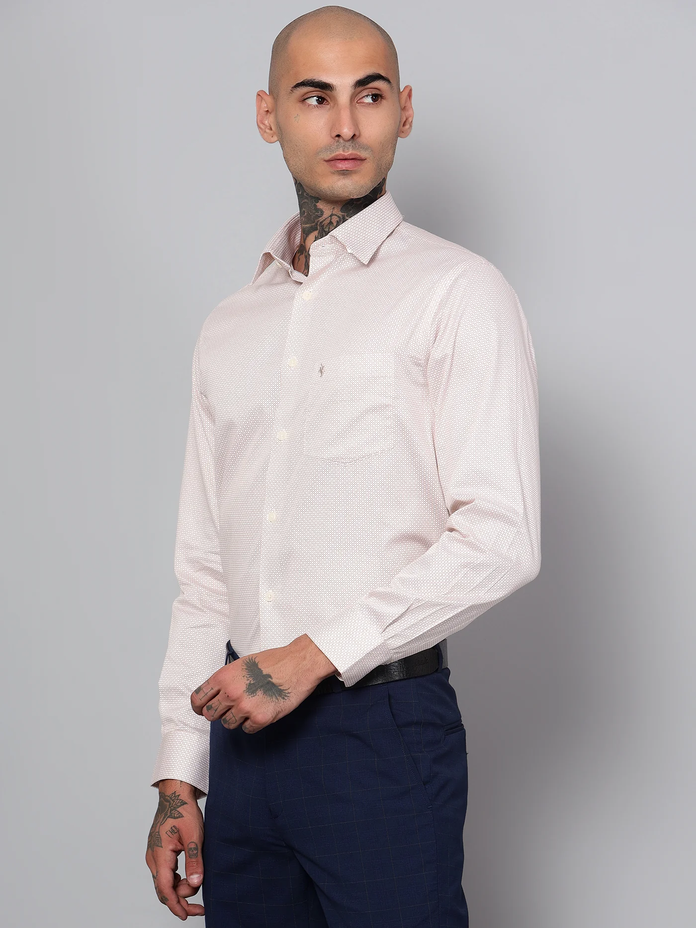 Men's Brown Formal Geometric Print Full Sleeve Shirt - Image 2