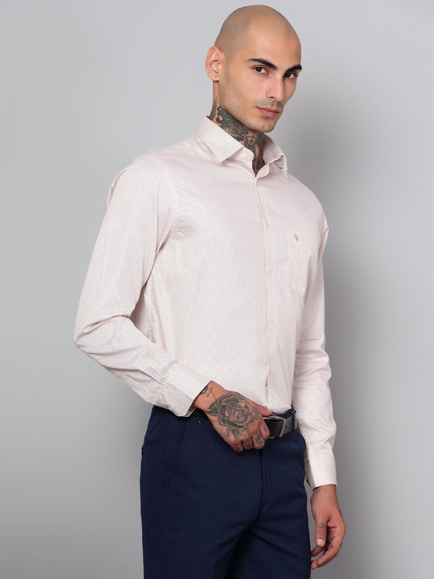 Men's Brown Formal Geometric Print Full Sleeve Shirt - Image 3
