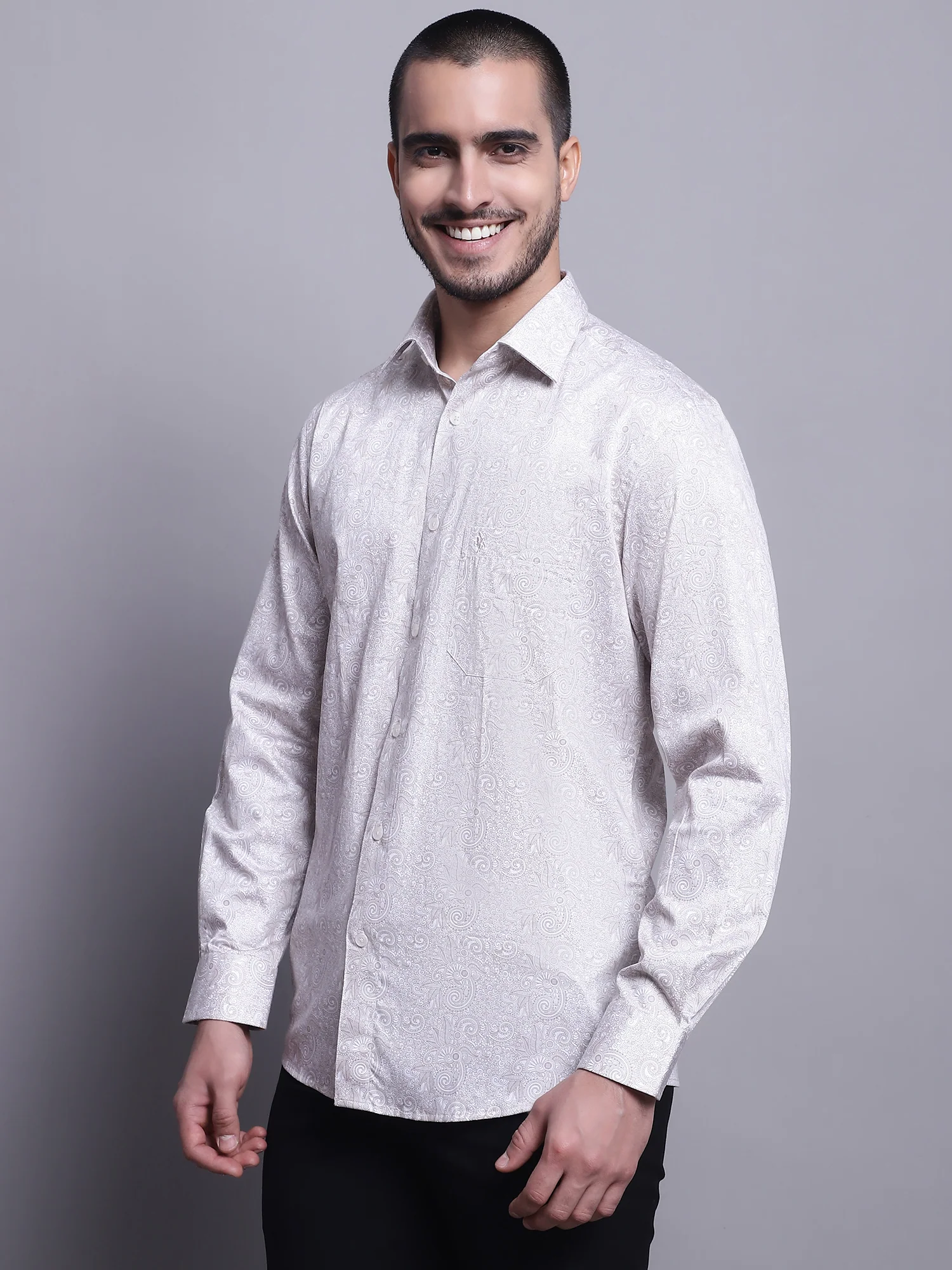 Formal Shirt for Men l Breathable & Soft with Color Fastness Regular Fit Spread Collar Neck Cotton Fabric Printed Pattern - Image 3