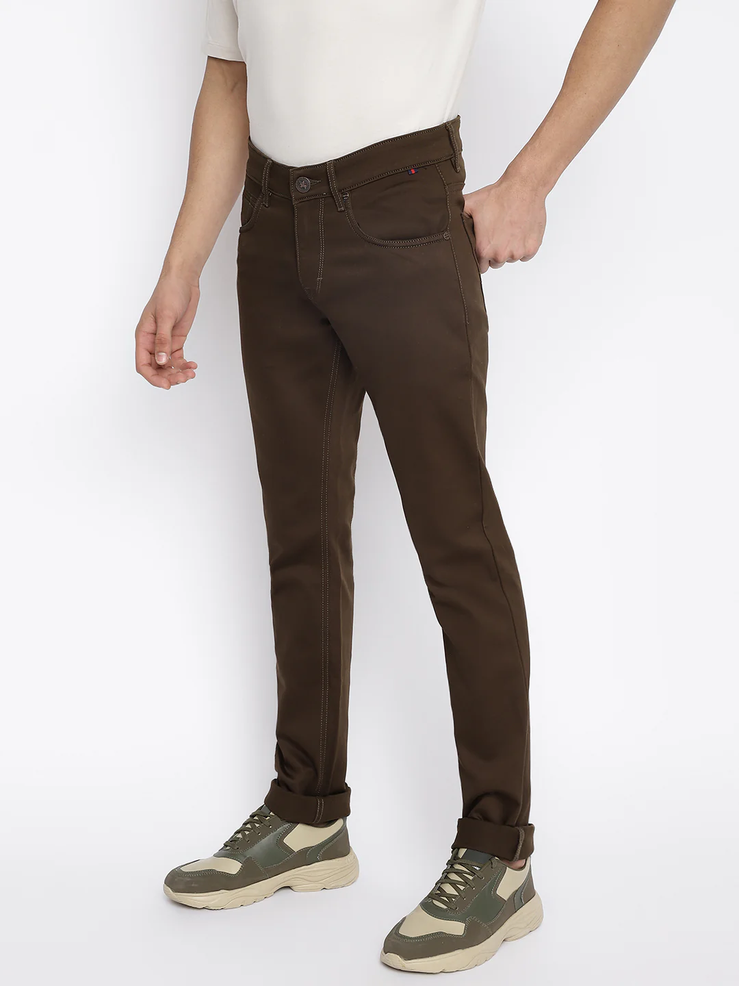 Men's Casual Flat front Brown  Trousers - Image 2