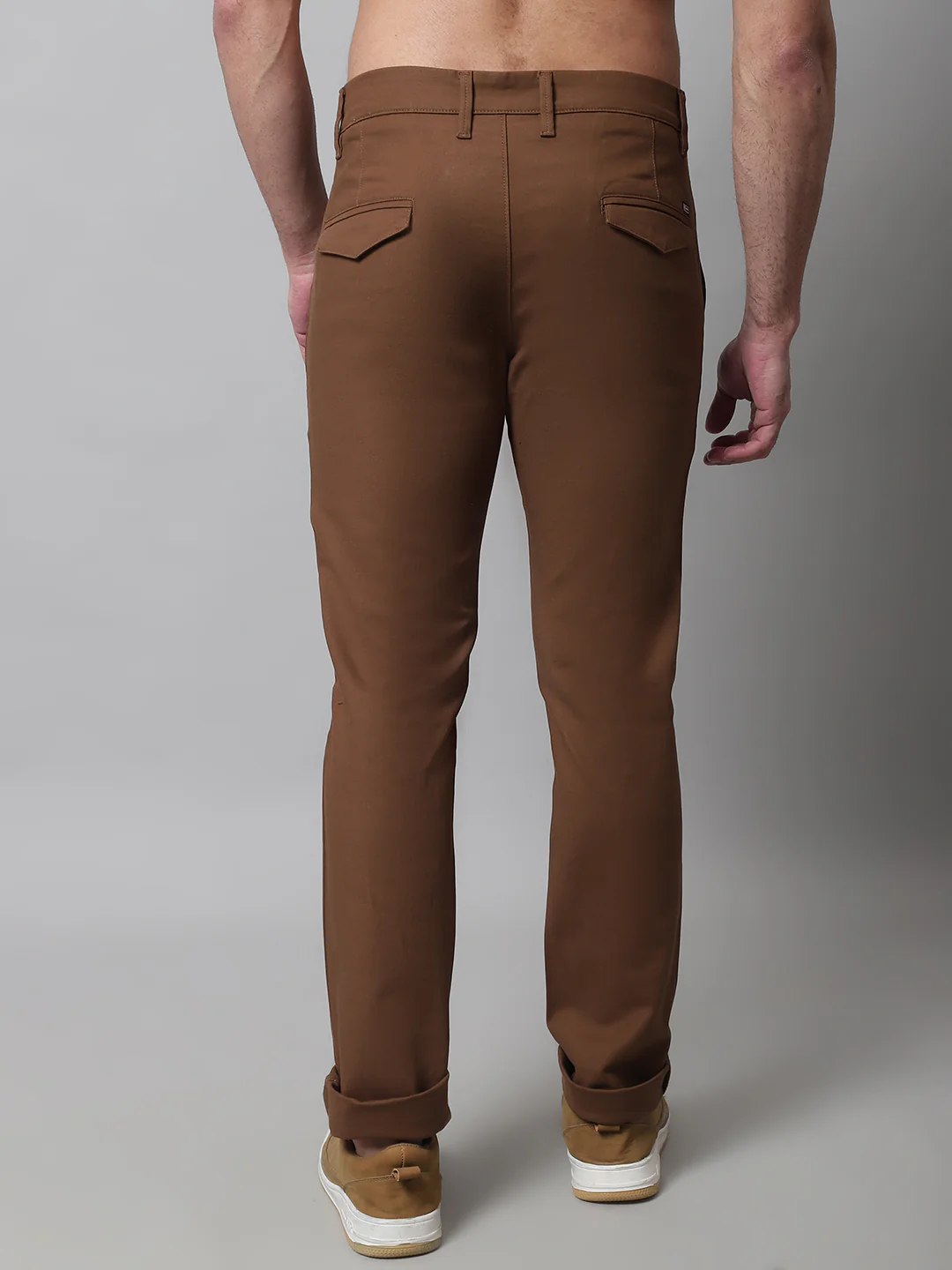 Men's Casual Flat front Brown  Trousers - Image 2