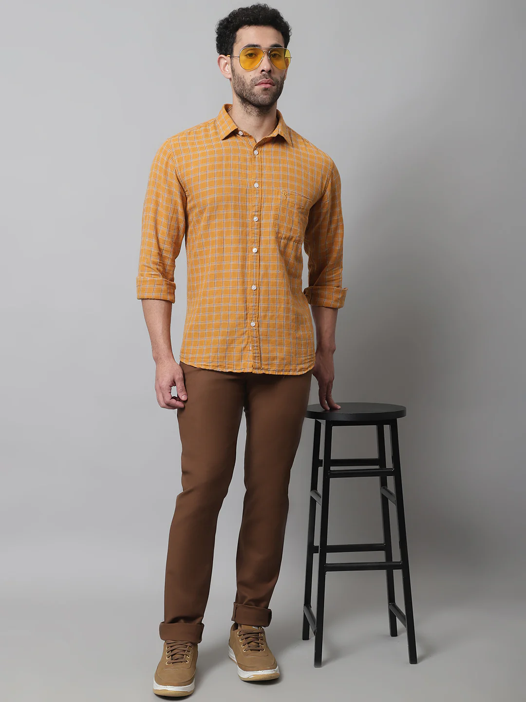 Men's Casual Flat front Brown  Trousers - Image 5