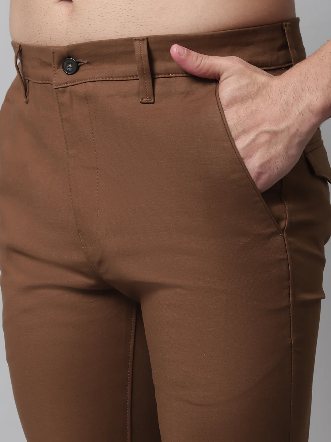 Men's Casual Flat front Brown  Trousers - Image 6