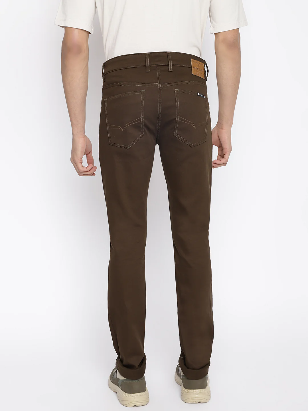 Men's Casual Flat front Brown  Trousers - Image 4