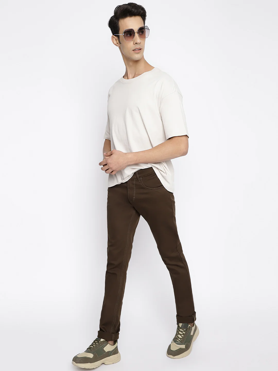 Men's Casual Flat front Brown  Trousers - Image 5