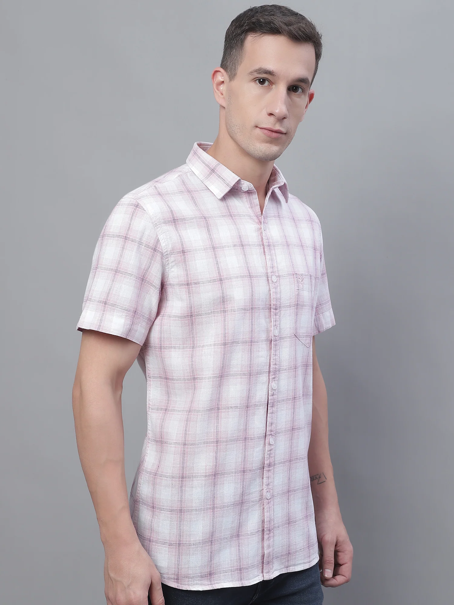 Casual Shirt for Men | Breathable & Soft with Color Fastness Regular Fit Spread Collar Neck Cotton Fabric Checkered Pattern - Image 3