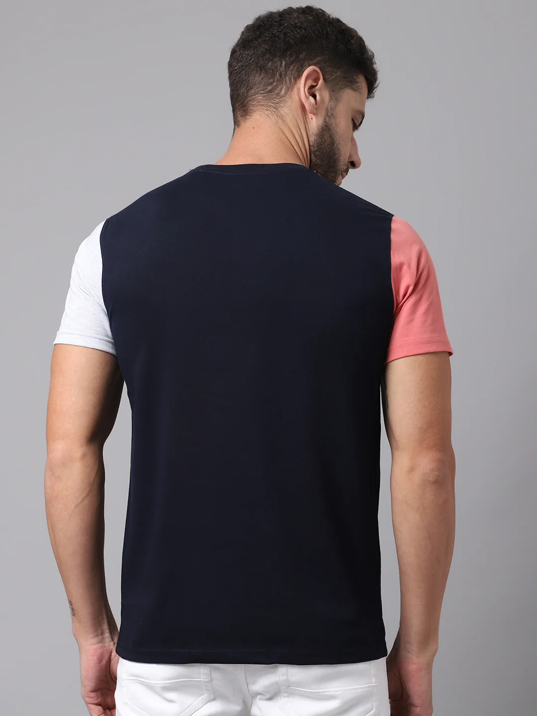 T-Shirt for Men | Breathable & Soft with Color Fastness Regular Fit Round Neck Poly Cotton Fabric Colour Block Pattern - Image 2