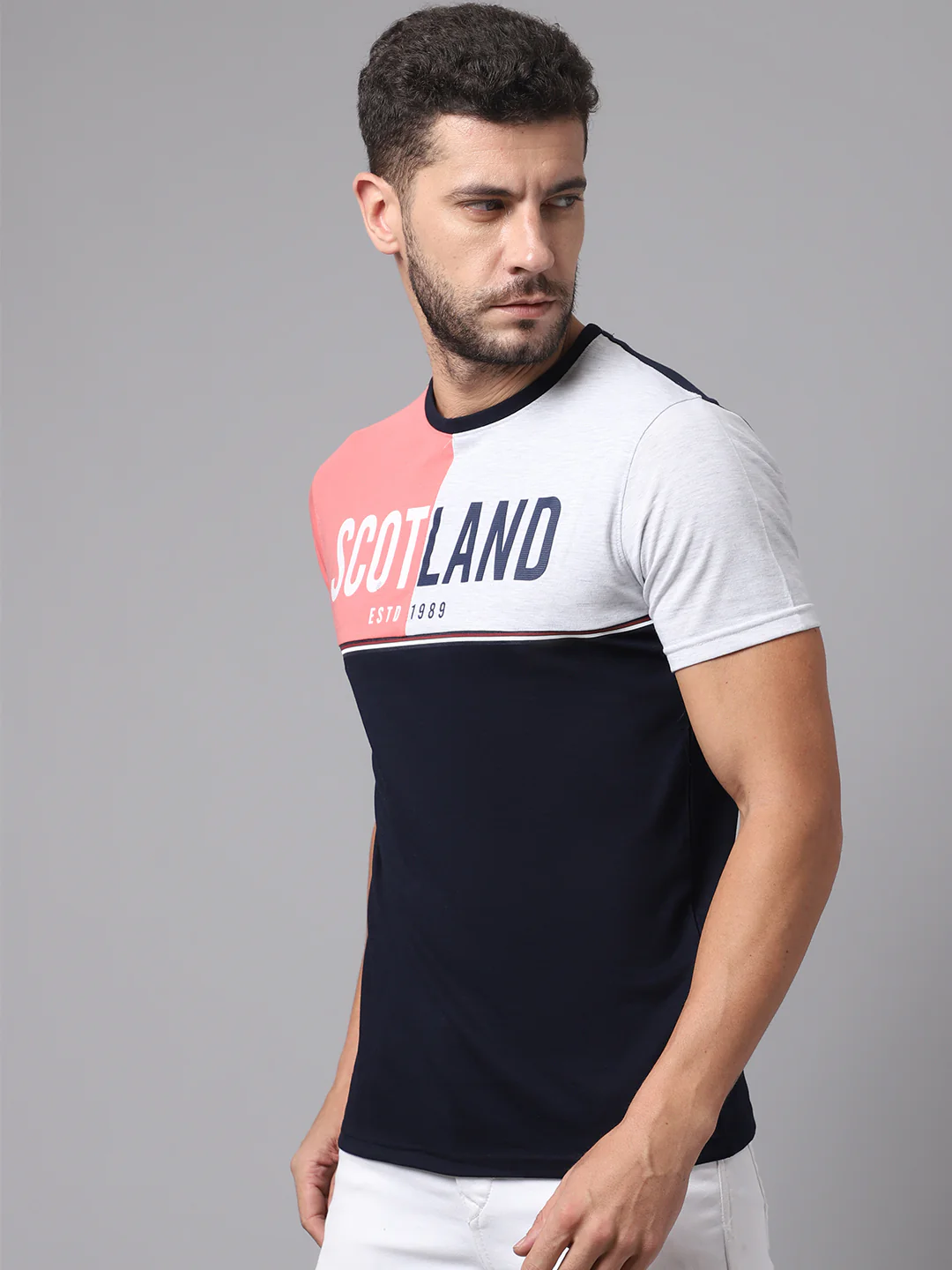 T-Shirt for Men | Breathable & Soft with Color Fastness Regular Fit Round Neck Poly Cotton Fabric Colour Block Pattern - Image 3