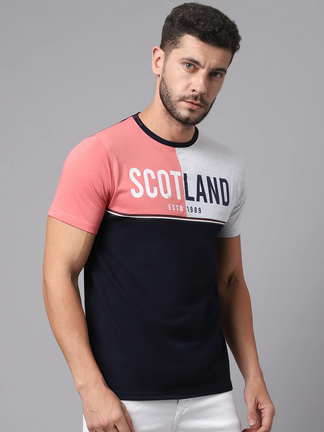 T-Shirt for Men | Breathable & Soft with Color Fastness Regular Fit Round Neck Poly Cotton Fabric Colour Block Pattern - Image 4