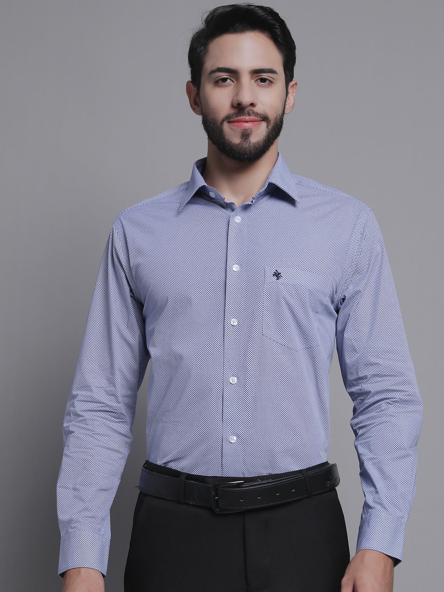 Men's Blue Formal Self Textured Full Sleeve Shirt - Image 2