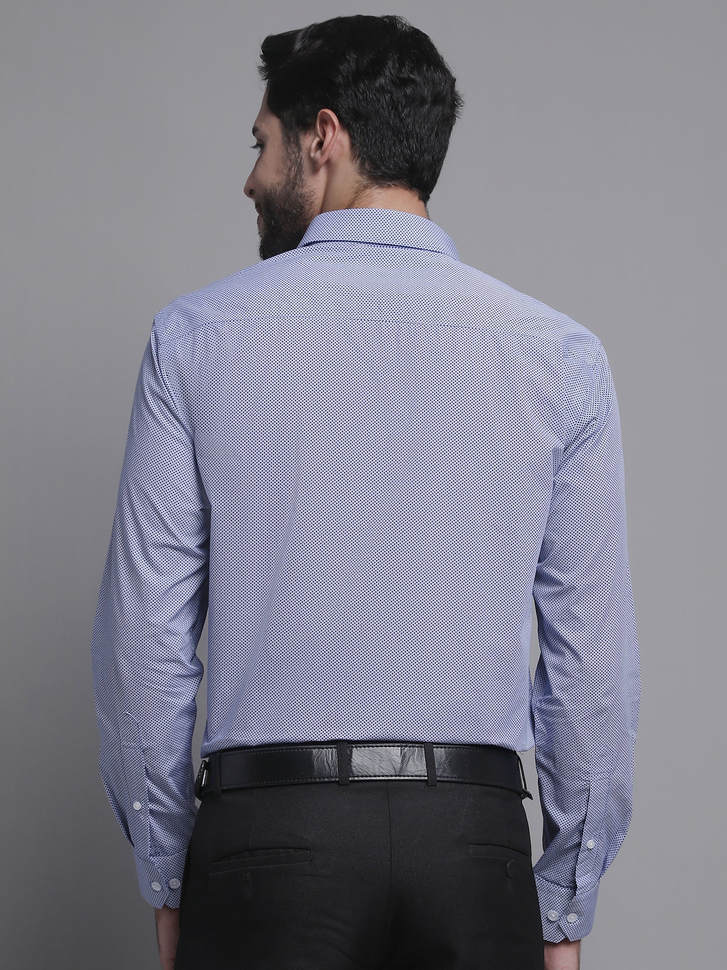 Men's Blue Formal Self Textured Full Sleeve Shirt - Image 3