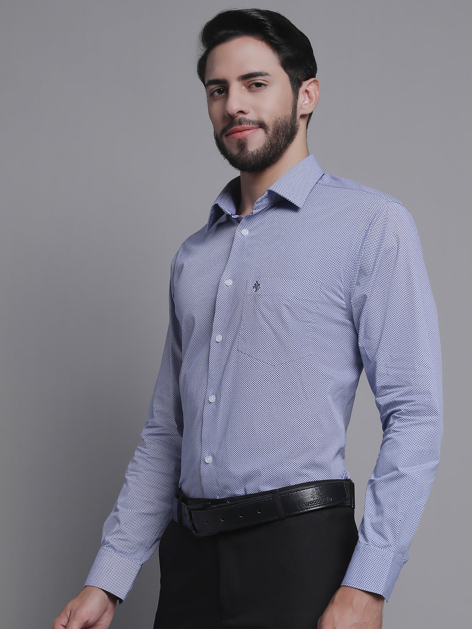 Men's Blue Formal Self Textured Full Sleeve Shirt - Image 4