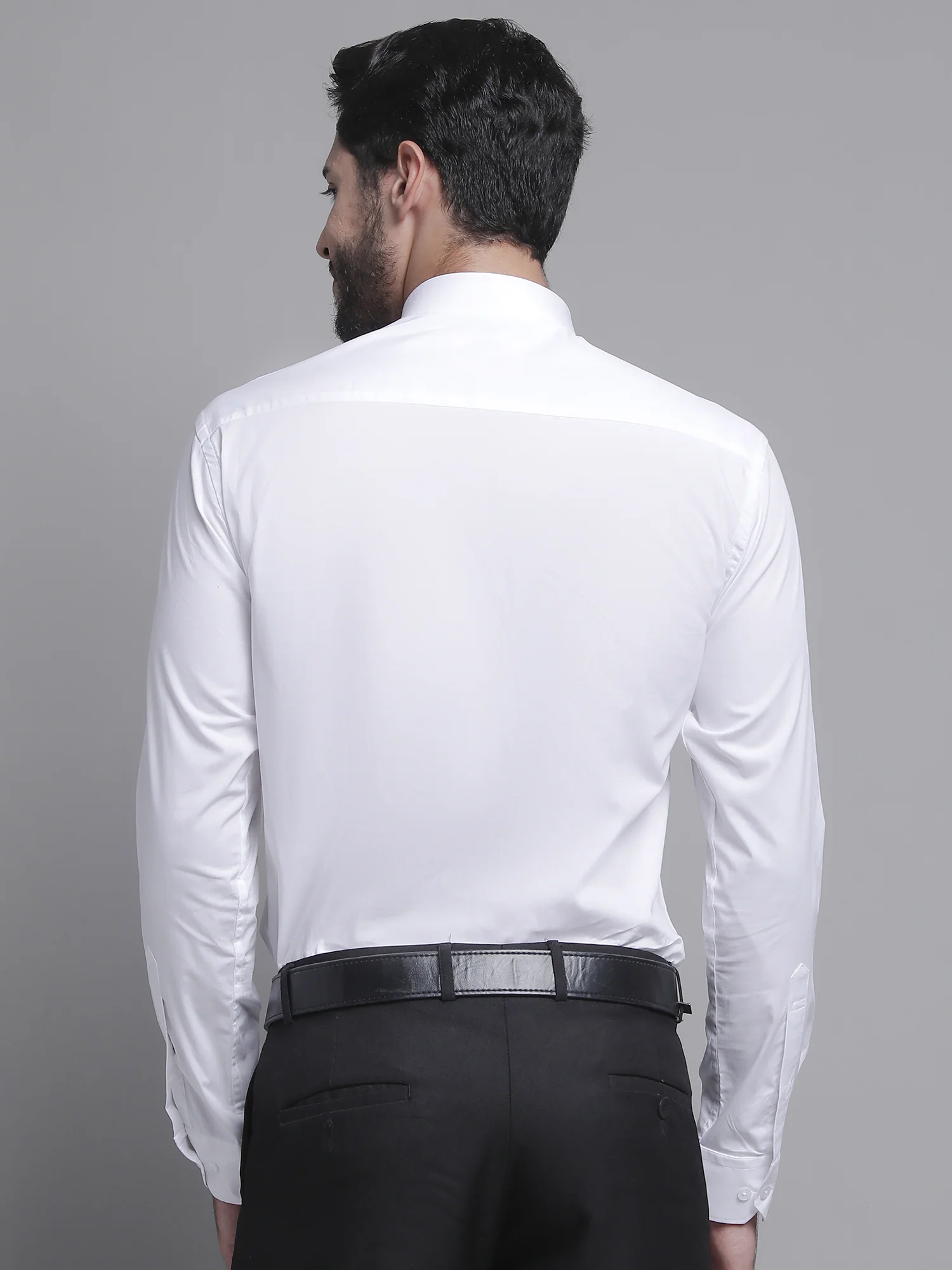 Men's White Formal Plain Stretch Full Sleeve Shirt - Image 2