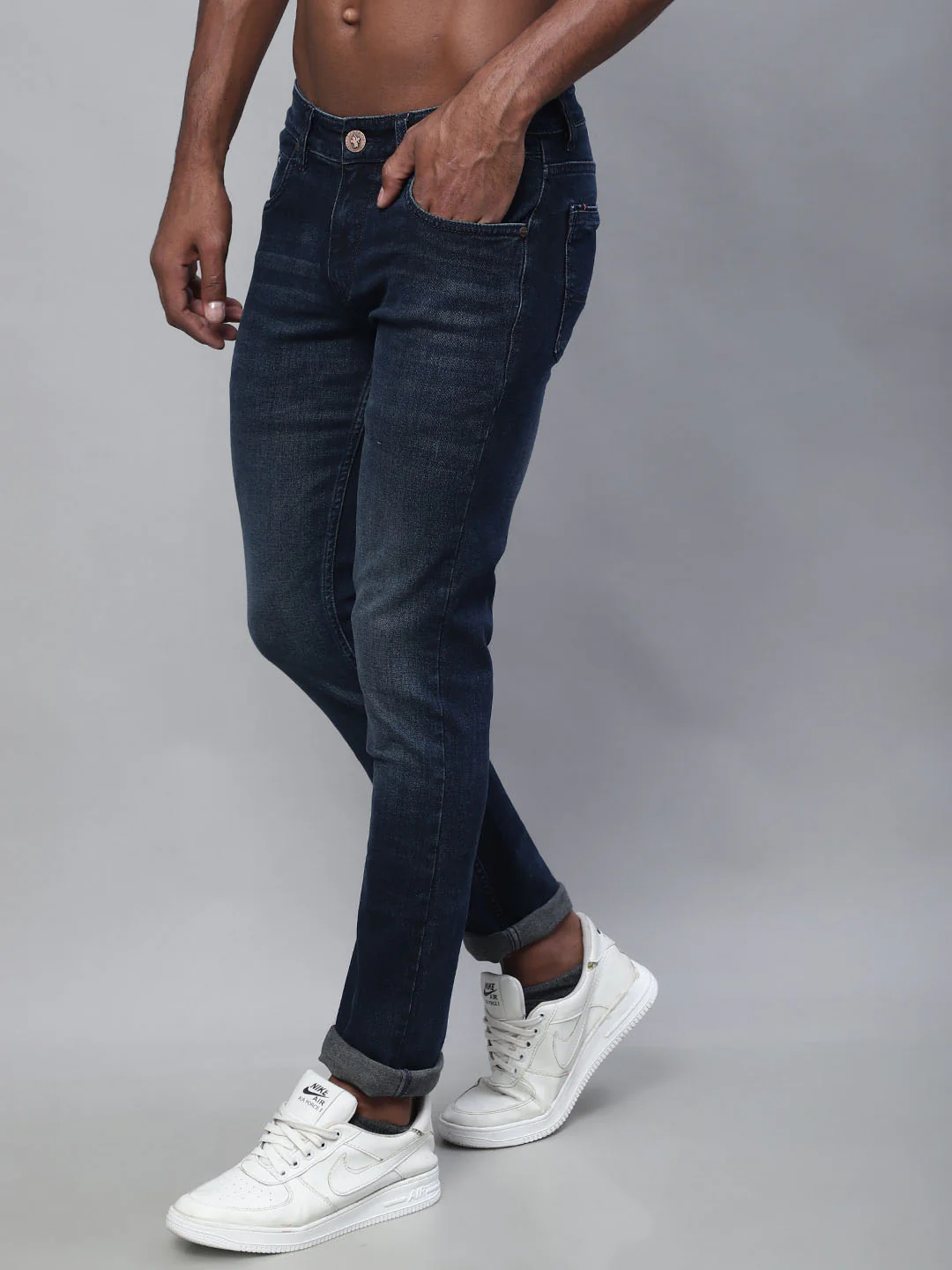 Denim Jeans for Men l Breathable & Soft with Color Fastness Ultra Narrow Fit Cotton Fabric Solid Pattern Button Closure - Image 3