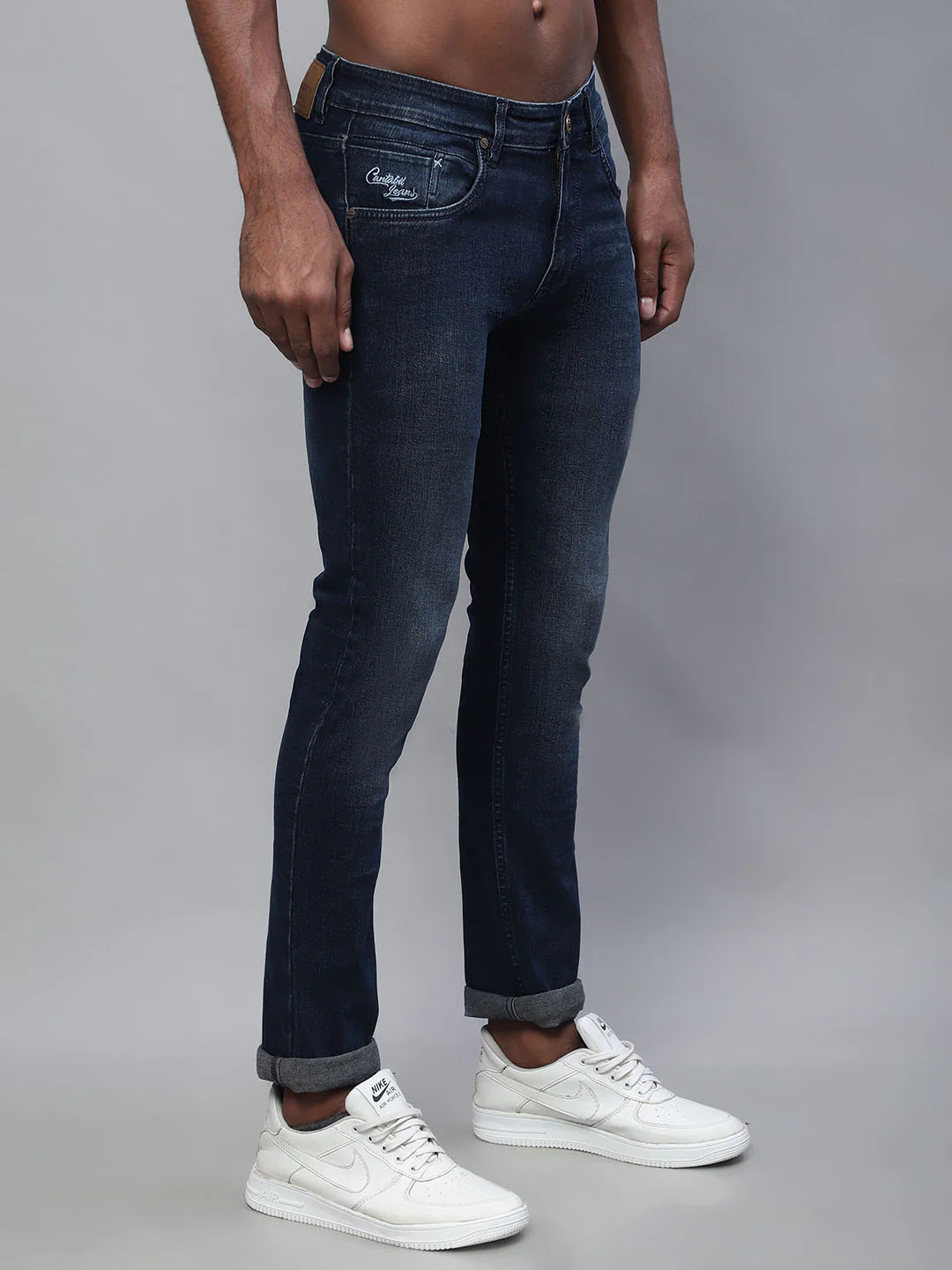 Denim Jeans for Men l Breathable & Soft with Color Fastness Ultra Narrow Fit Cotton Fabric Solid Pattern Button Closure - Image 4
