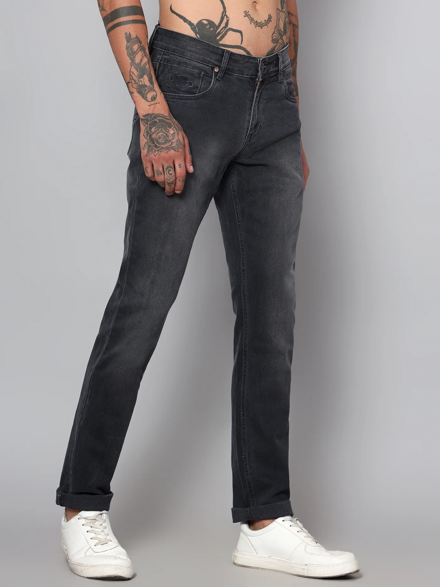 Denim Jeans for Men l Breathable & Soft with Color Fastness Ultra Narrow Fit Cotton Fabric Solid Pattern Button Closure - Image 3