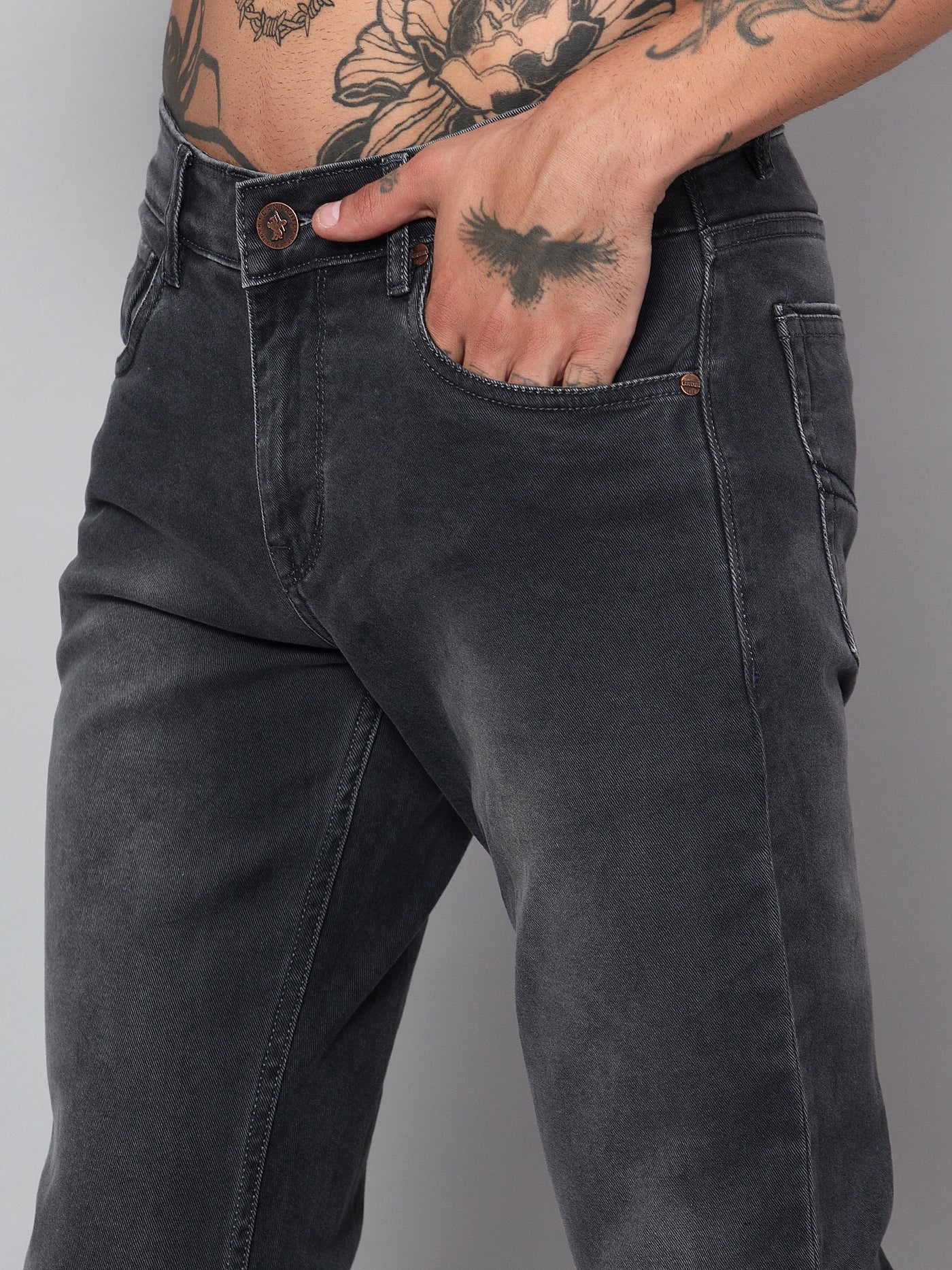 Denim Jeans for Men l Breathable & Soft with Color Fastness Ultra Narrow Fit Cotton Fabric Solid Pattern Button Closure - Image 5