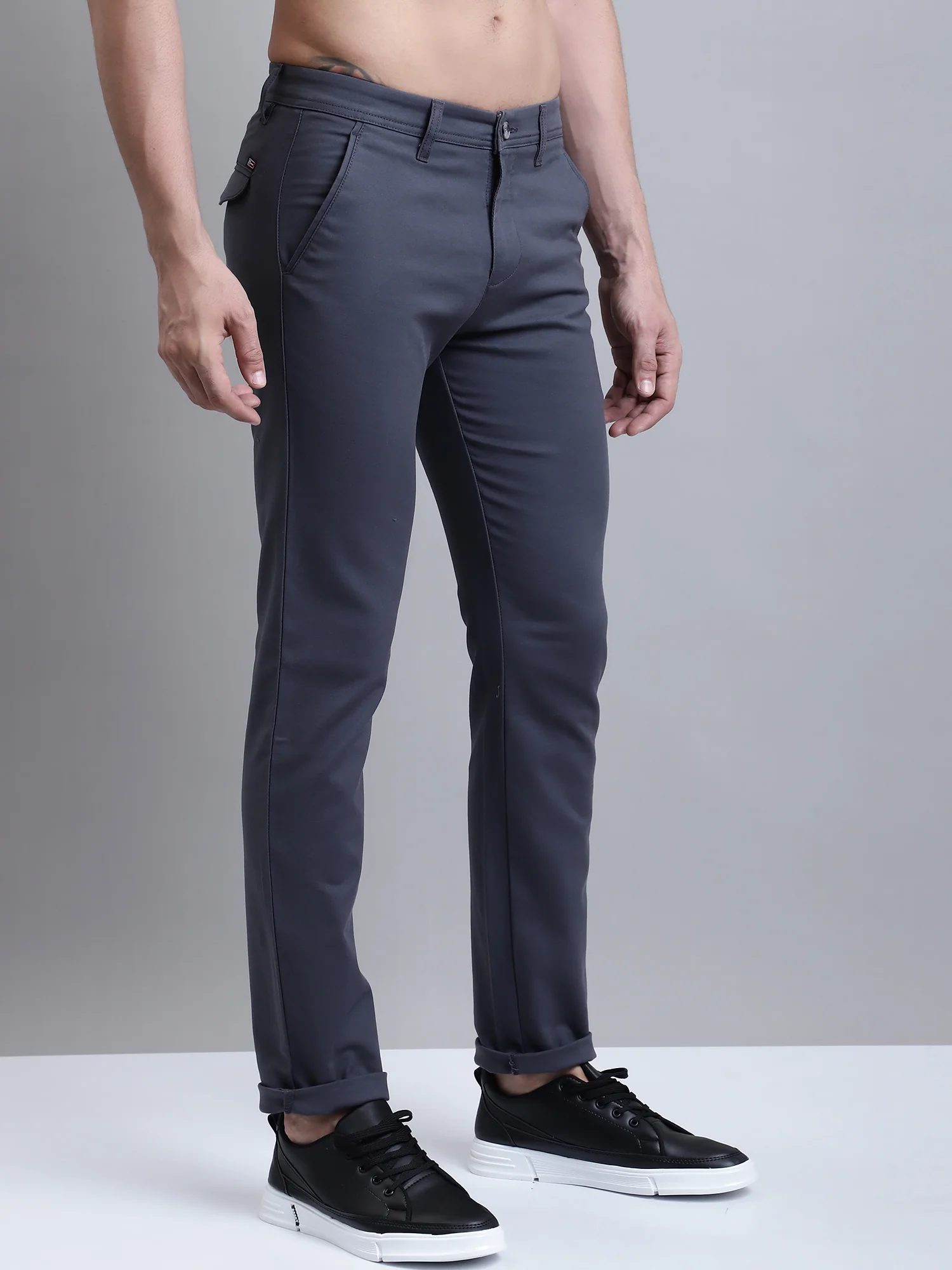 Men's Casual Flat front Dark Grey  Trousers - Image 3