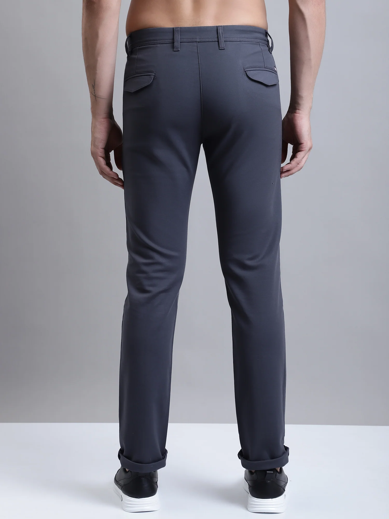 Men's Casual Flat front Dark Grey  Trousers - Image 4