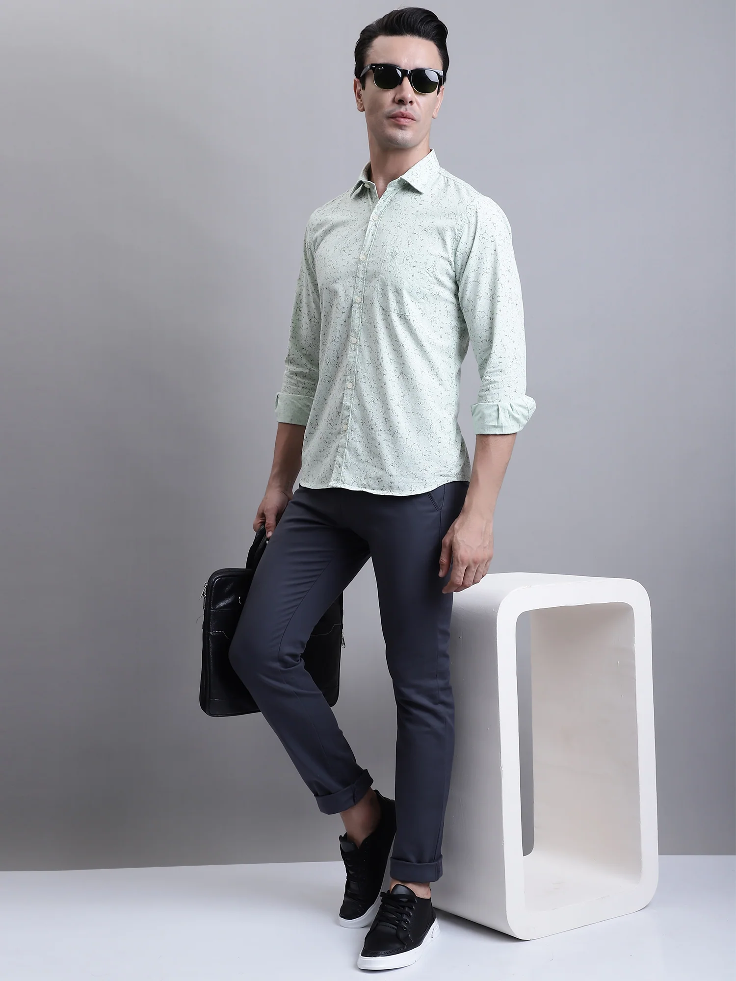Men's Casual Flat front Dark Grey  Trousers - Image 5