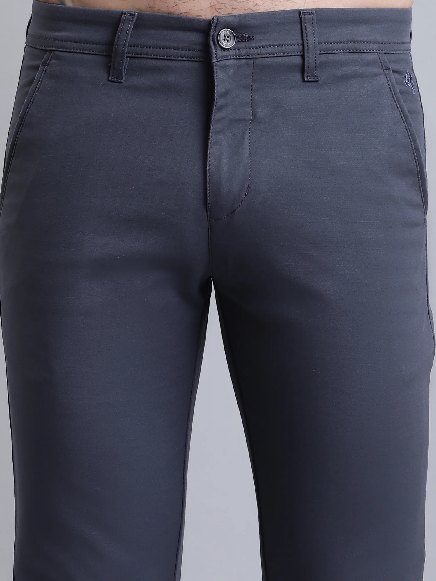 Men's Casual Flat front Dark Grey  Trousers - Image 6