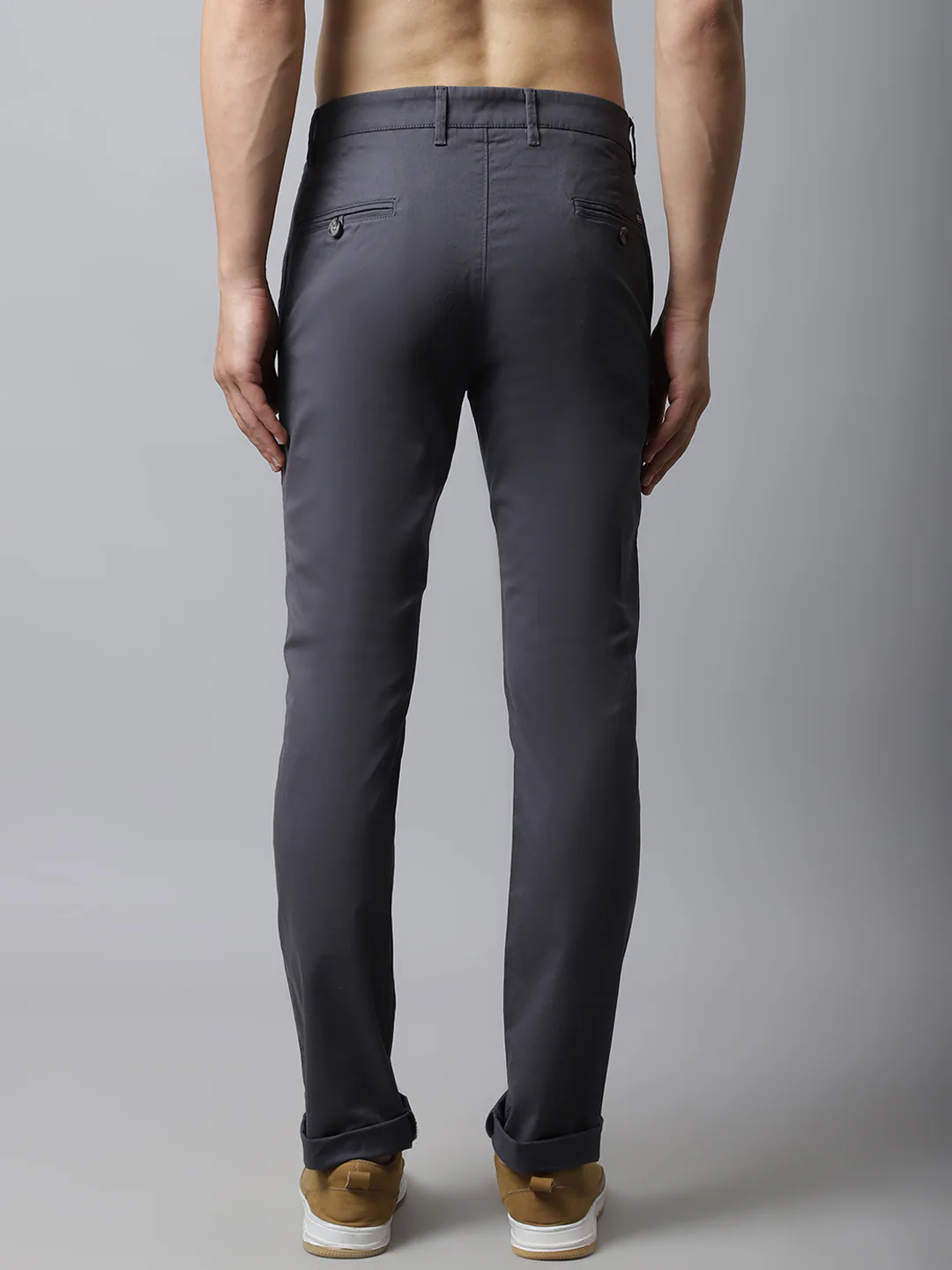 Men's Casual Flat front Dark Grey  Trousers - Image 2