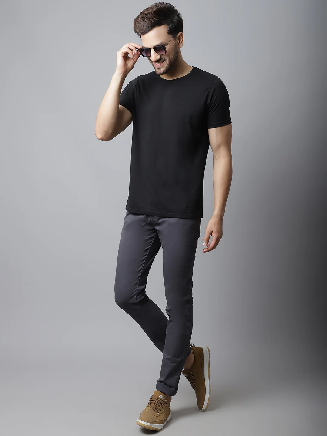 Men's Casual Flat front Dark Grey  Trousers - Image 5