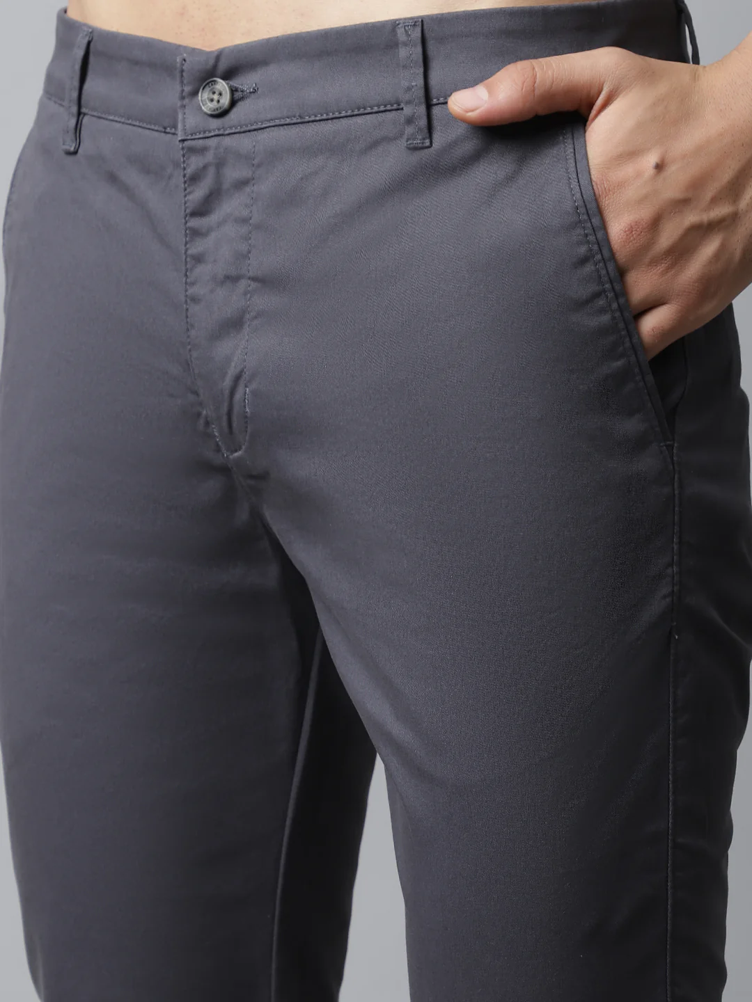 Men's Casual Flat front Dark Grey  Trousers - Image 6