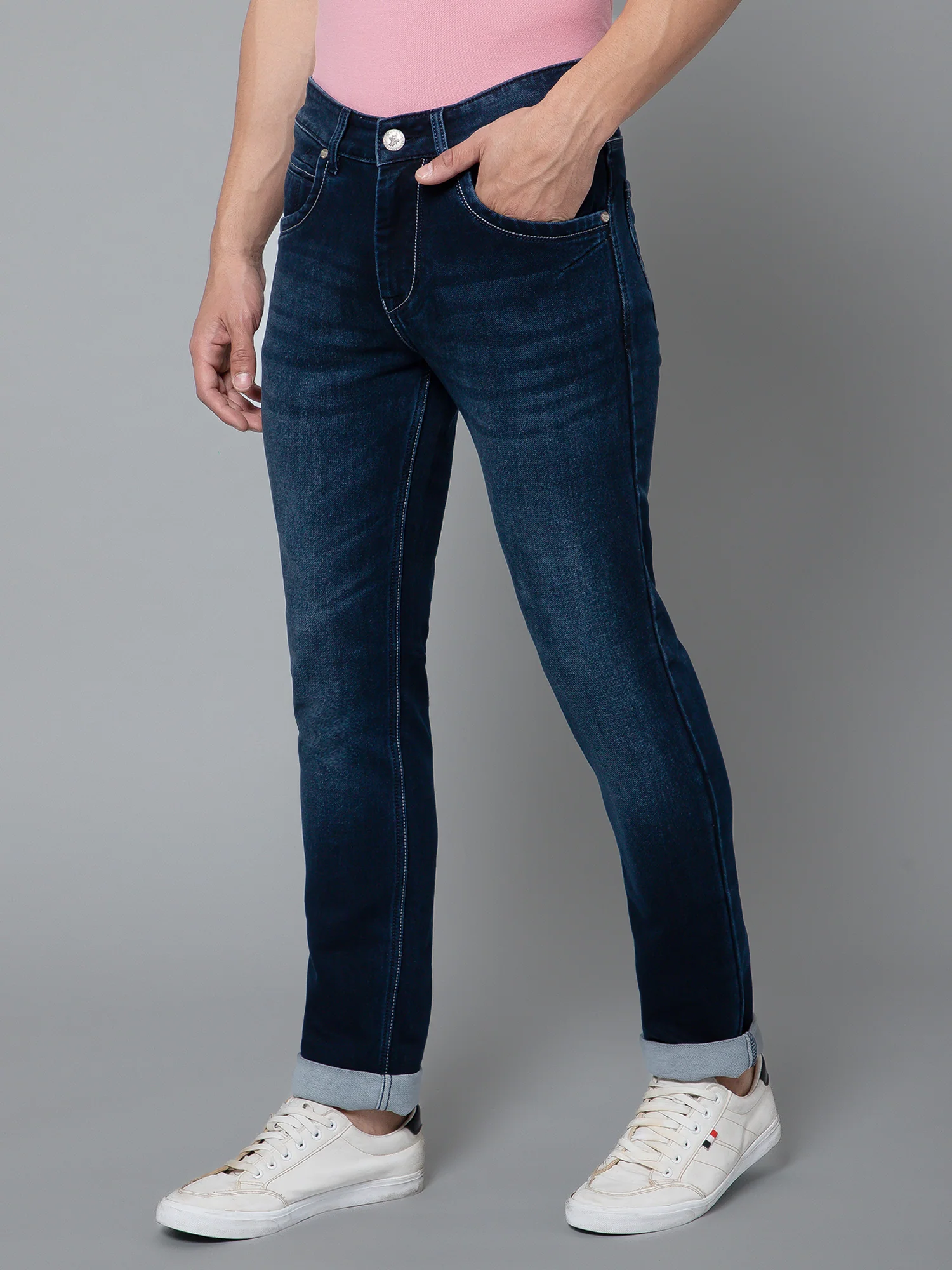 Denim Jeans for Men l Breathable & Soft with Color Fastness Ultra Narrow Fit Cotton Fabric Solid Pattern Button Closure - Image 2