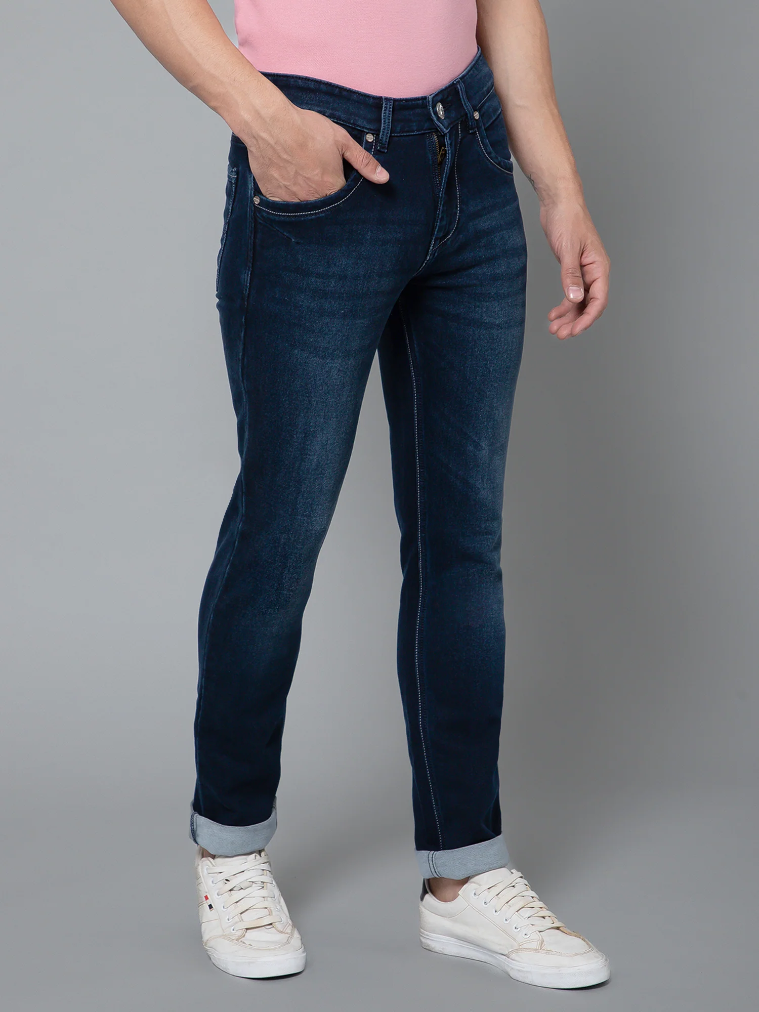 Denim Jeans for Men l Breathable & Soft with Color Fastness Ultra Narrow Fit Cotton Fabric Solid Pattern Button Closure - Image 3
