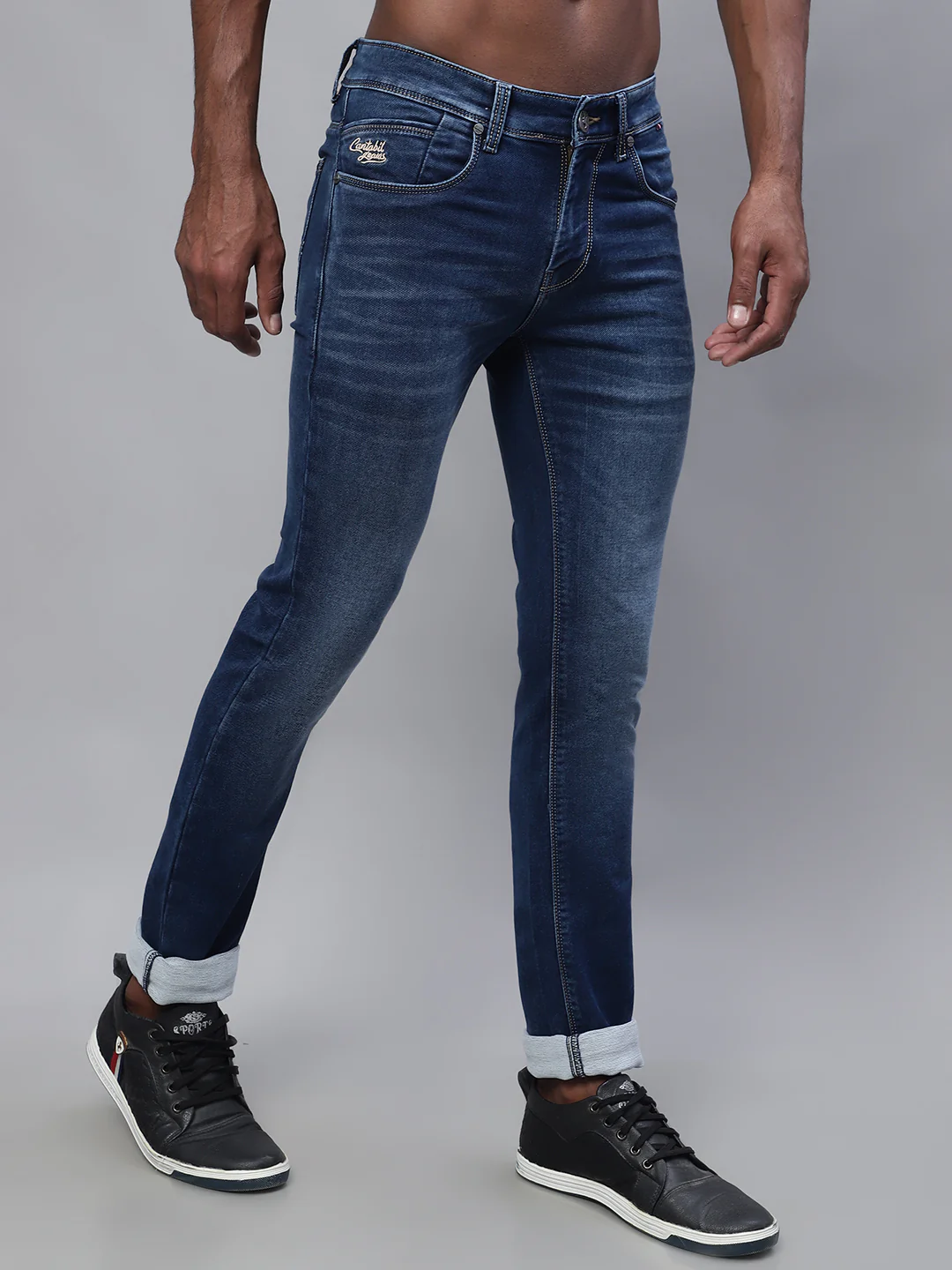 Denim Jeans for Men l Breathable & Soft with Color Fastness Ultra Narrow Fit Cotton Fabric Solid Pattern Button Closure - Image 4