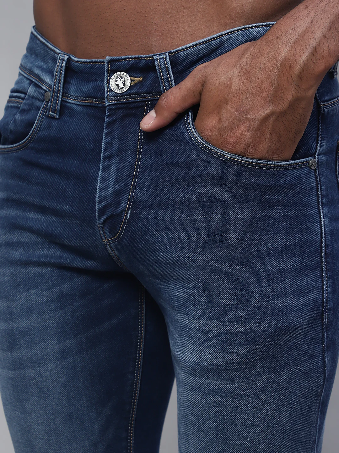 Denim Jeans for Men l Breathable & Soft with Color Fastness Ultra Narrow Fit Cotton Fabric Solid Pattern Button Closure - Image 6
