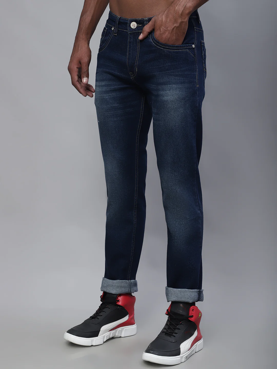 Denim Jeans for Men l Breathable & Soft with Color Fastness Ultra Narrow Fit Cotton Fabric Solid Pattern Button Closure - Image 3