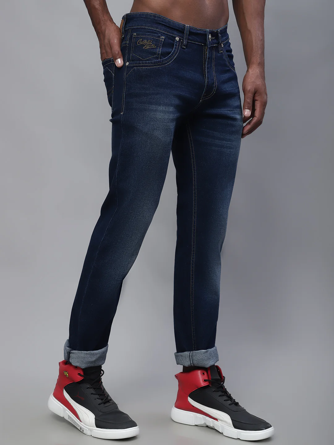 Denim Jeans for Men l Breathable & Soft with Color Fastness Ultra Narrow Fit Cotton Fabric Solid Pattern Button Closure - Image 4