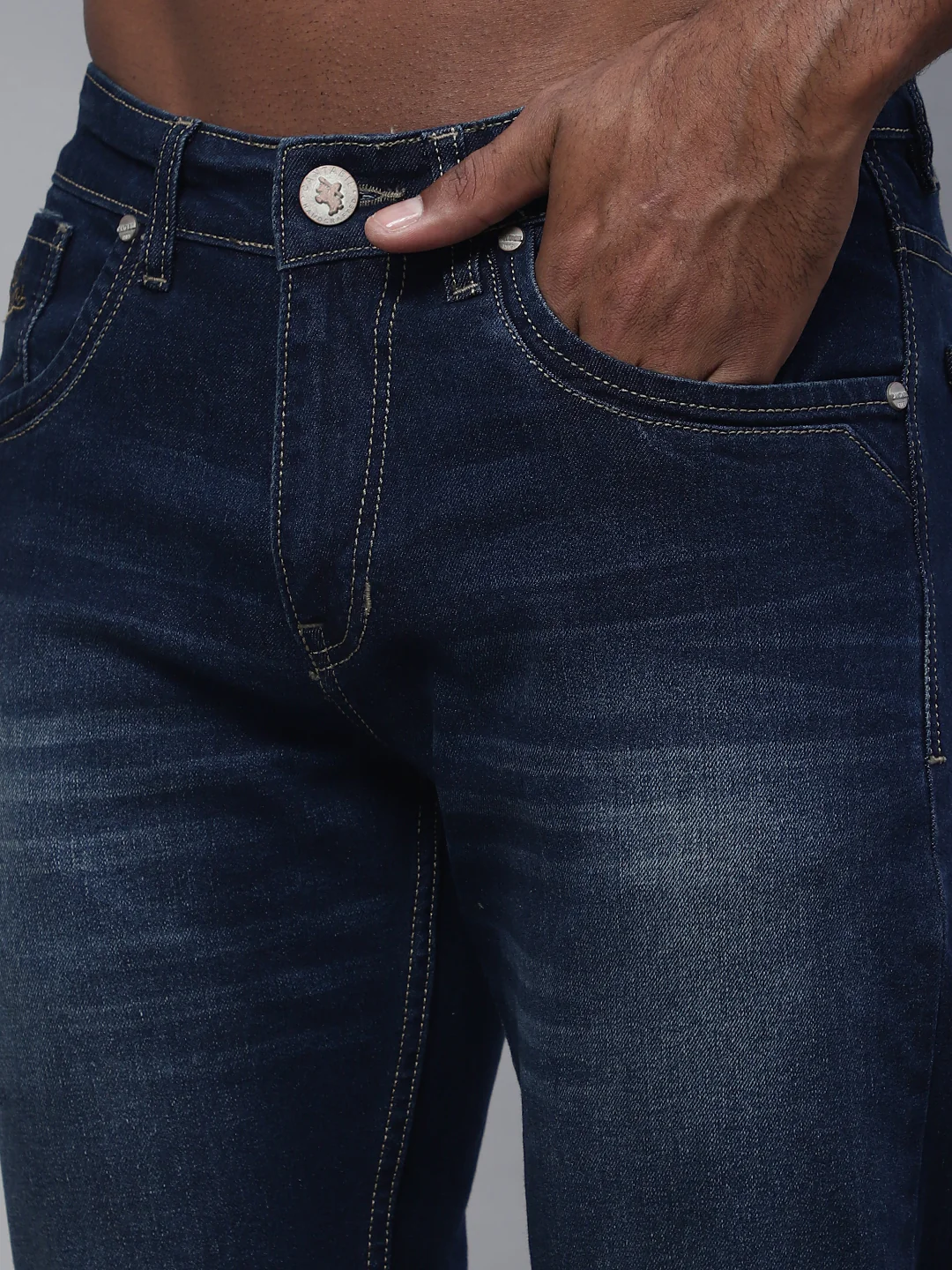 Denim Jeans for Men l Breathable & Soft with Color Fastness Ultra Narrow Fit Cotton Fabric Solid Pattern Button Closure - Image 6
