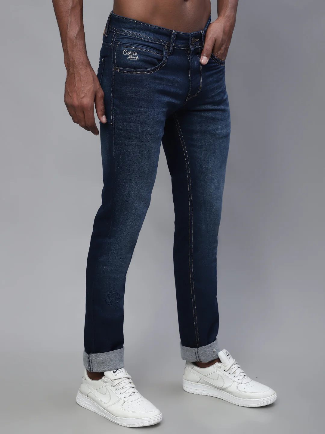 Denim Jeans for Men l Breathable & Soft with Color Fastness Ultra Narrow Fit Cotton Fabric Solid Pattern Button Closure - Image 4