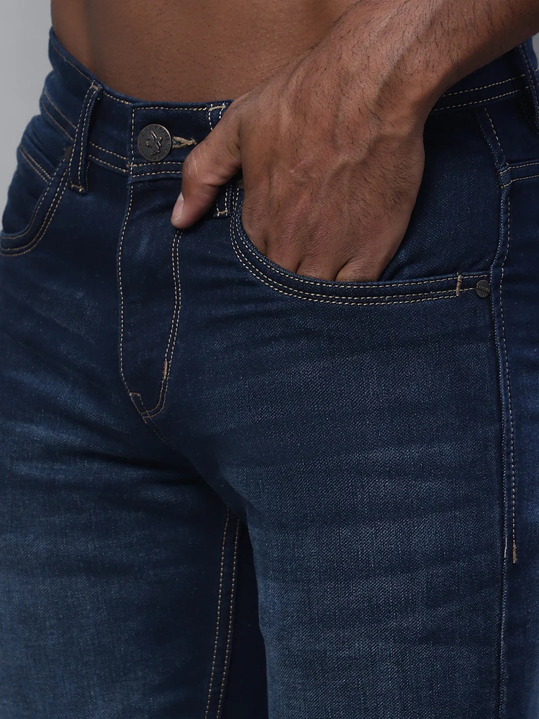 Denim Jeans for Men l Breathable & Soft with Color Fastness Ultra Narrow Fit Cotton Fabric Solid Pattern Button Closure - Image 6