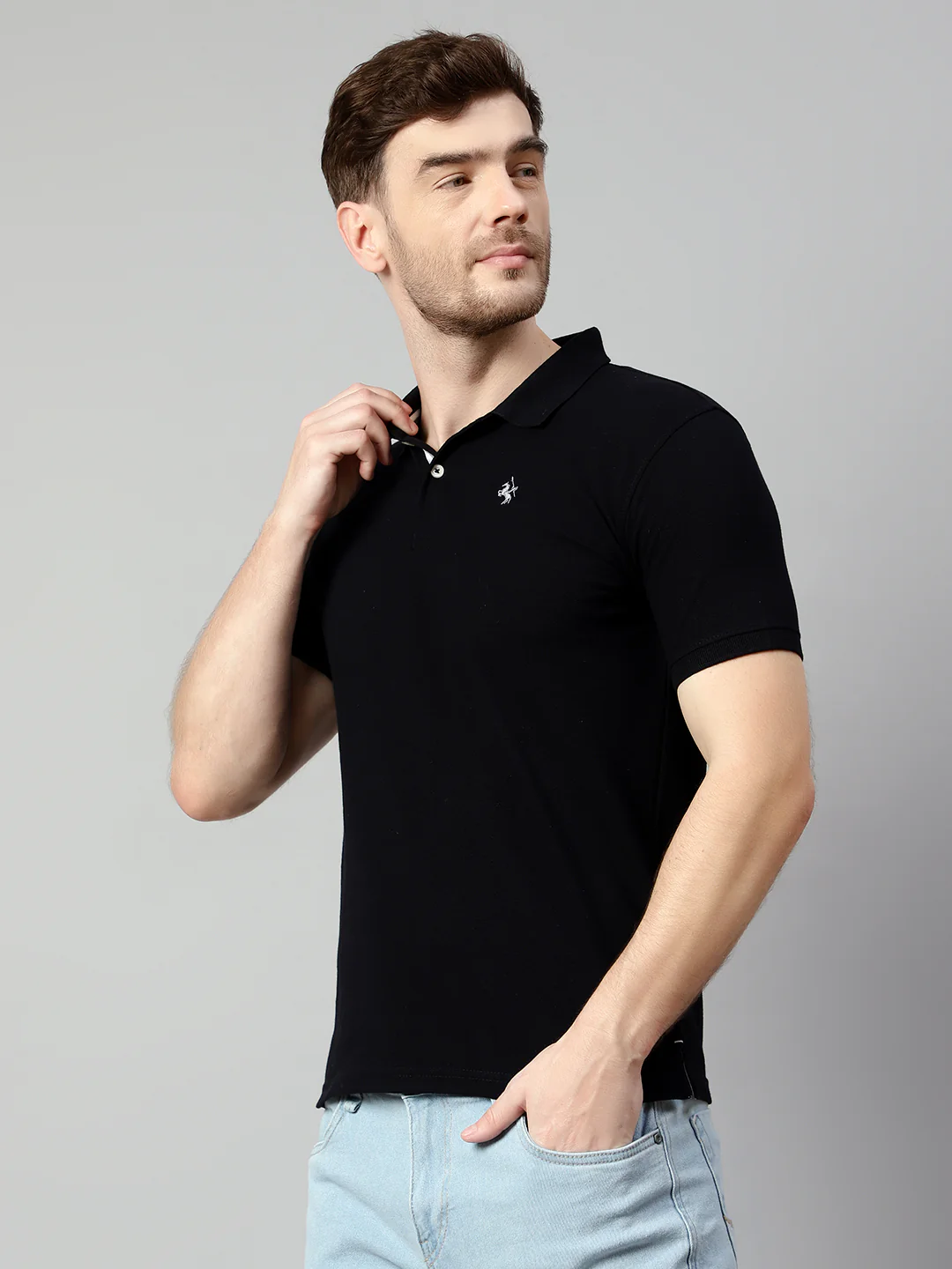 T-Shirt for Men | Breathable & Soft with Color Fastness Regular Fit Polo Neck Poly Cotton Fabric Solid Pattern - Image 2